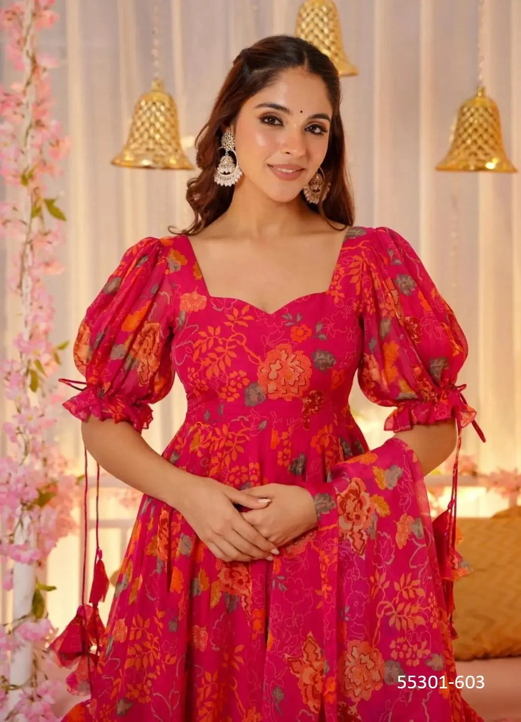 Wine Red Silk Digitally Printed Party-Wear Anarkali Readymade Salwar Kameez