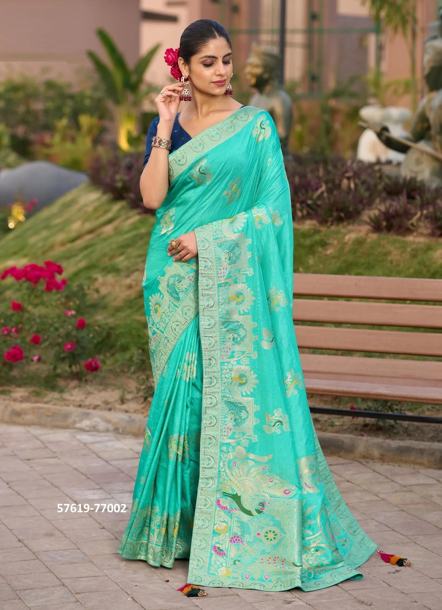 Aqua Pure Woven Dola Silk Saree For Traditional / Religious-Occasions