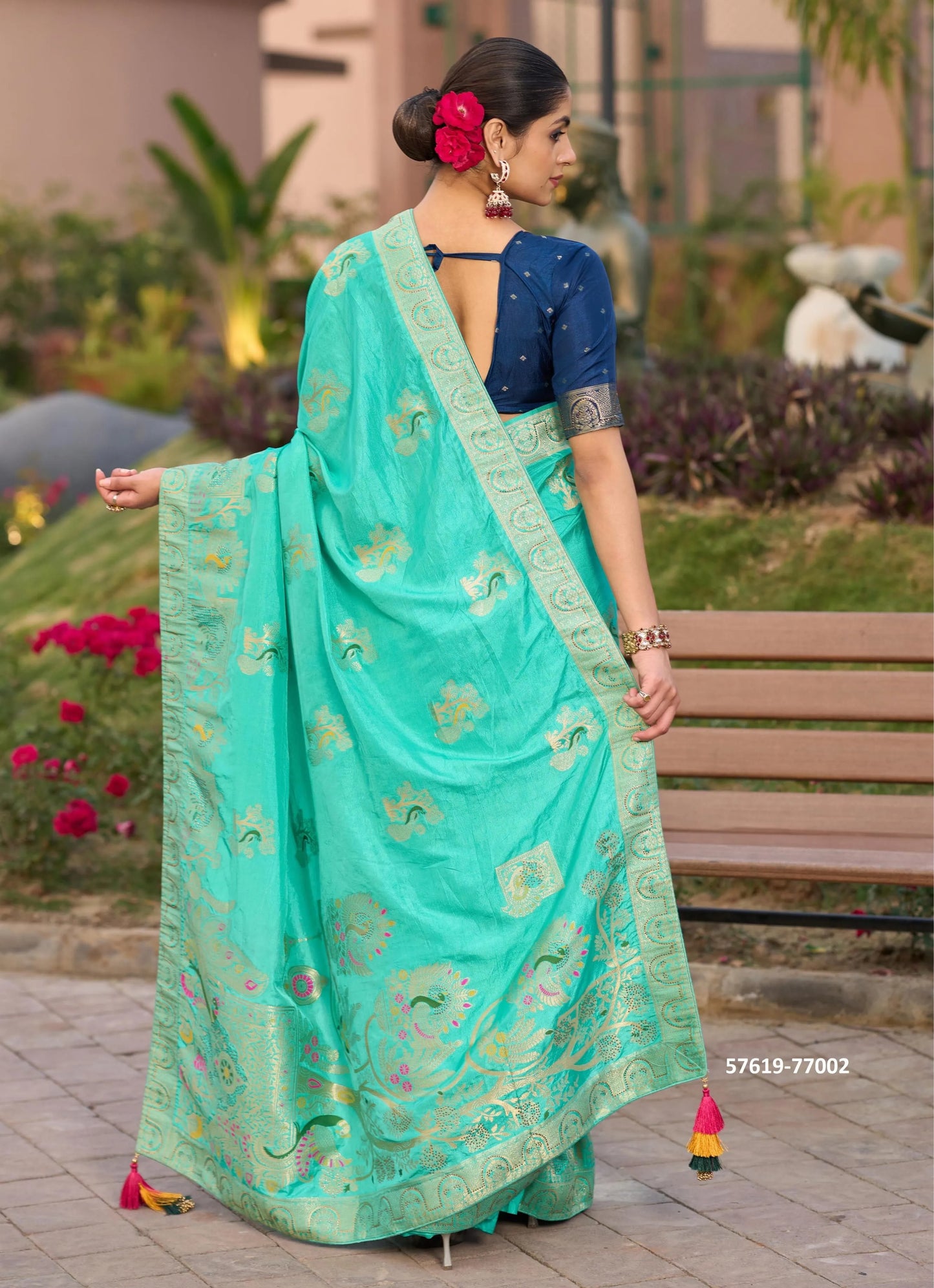Aqua Pure Woven Dola Silk Saree For Traditional / Religious-Occasions