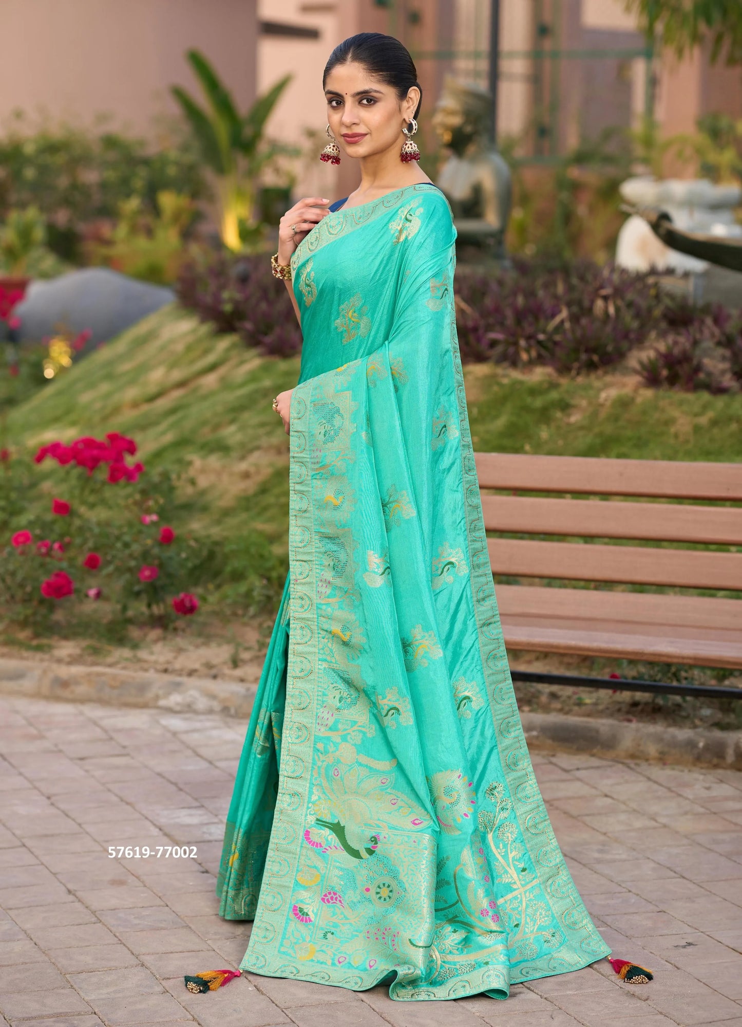 Aqua Pure Woven Dola Silk Saree For Traditional / Religious-Occasions