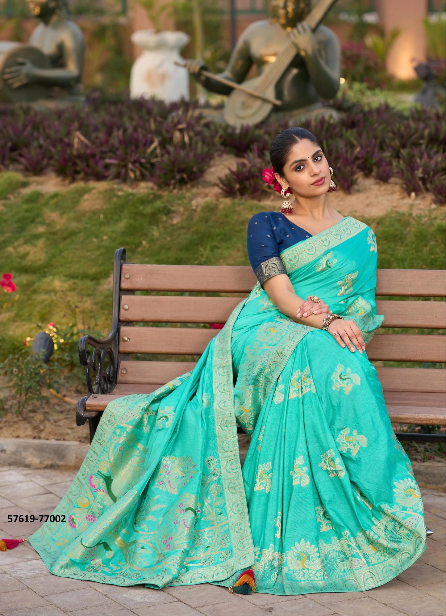 Aqua Pure Woven Dola Silk Saree For Traditional / Religious-Occasions