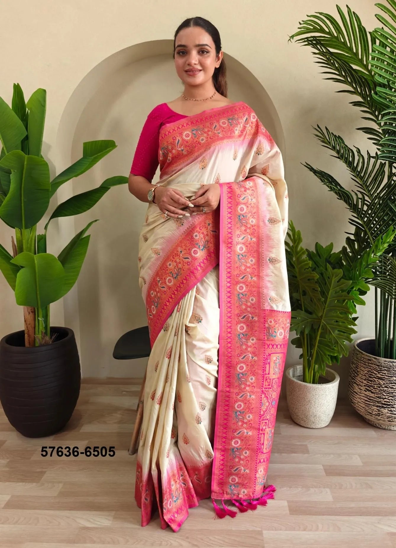 White Paithani Silk Woven Saree For Traditional / Religious-Occasions