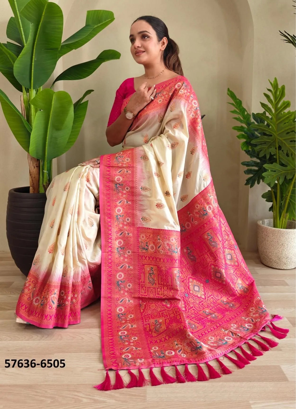 White Paithani Silk Woven Saree For Traditional / Religious-Occasions