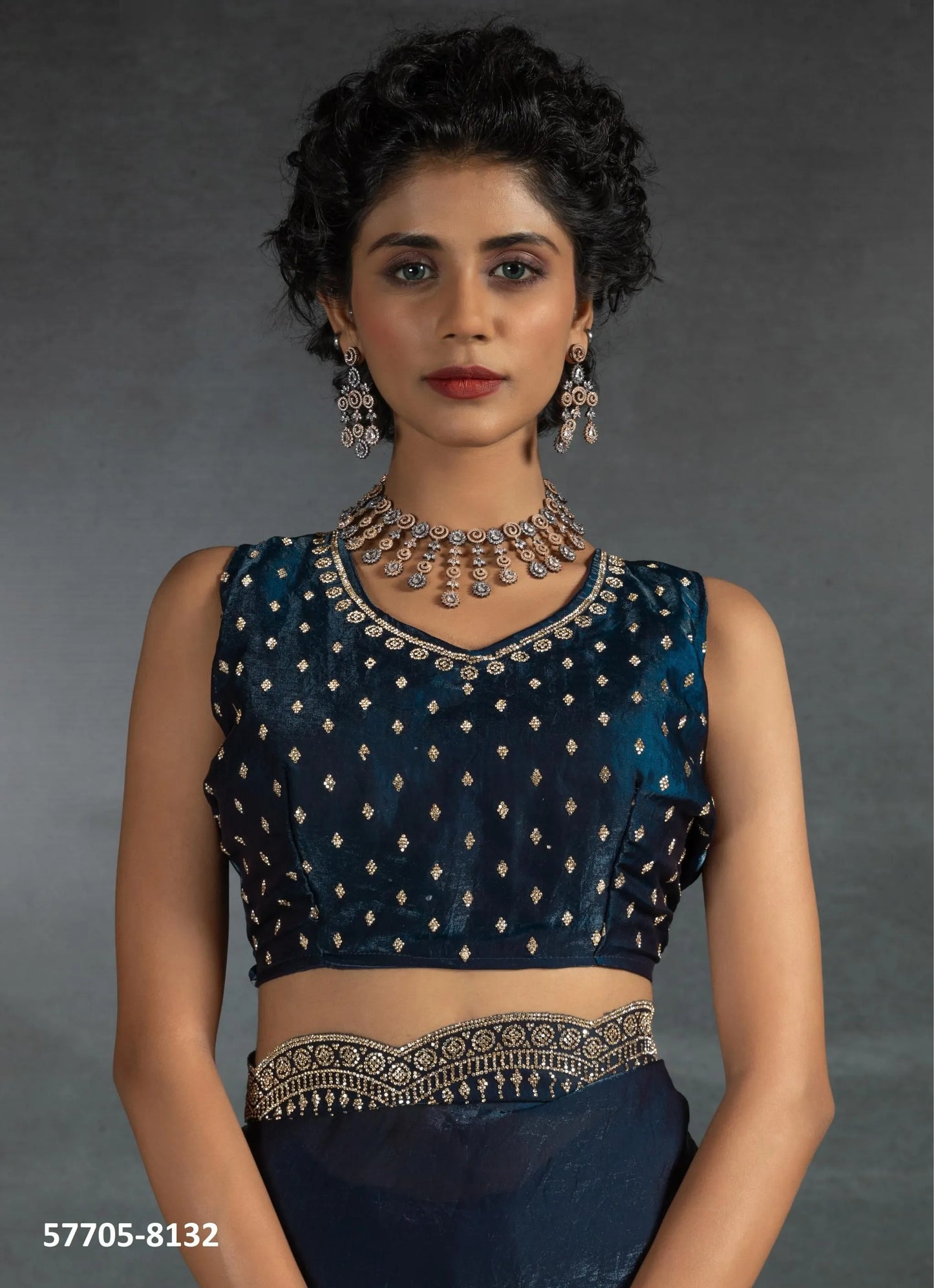 Sea Blue Fendi Satin Silk Two Tone Sequins-Work Evening-Wear Boutique-Style Saree