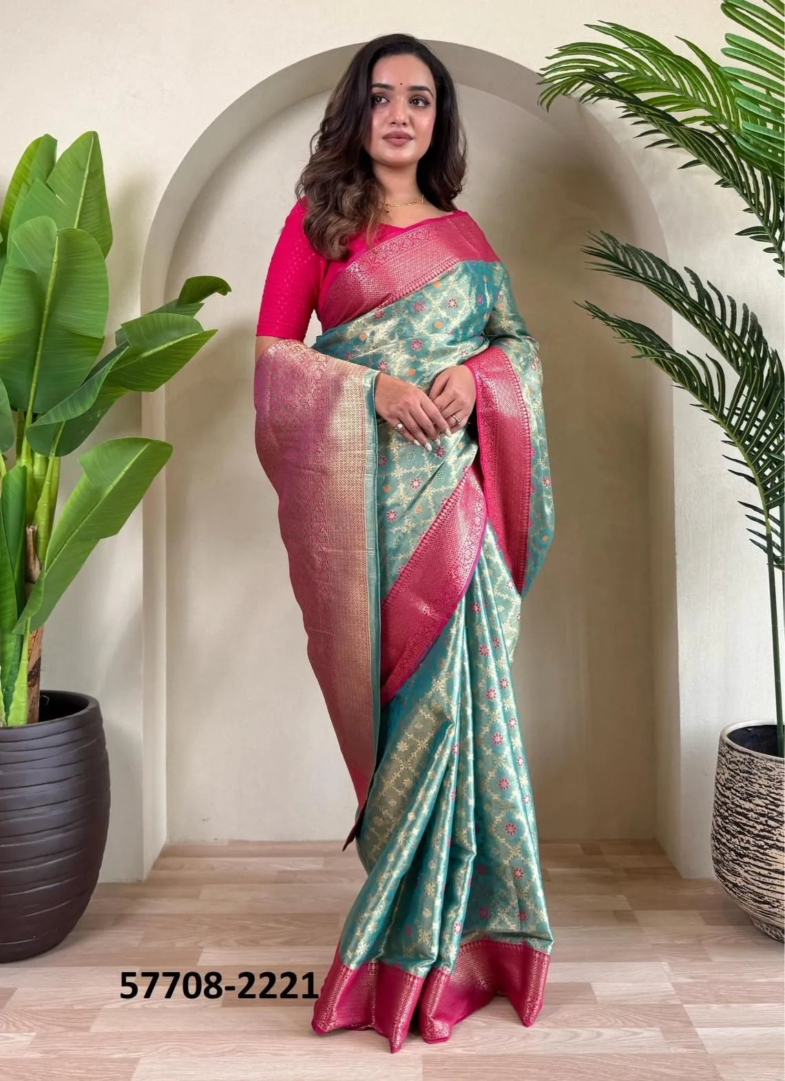 Teal Blue Woven Tissue Saree For Traditional / Religious-Occasions