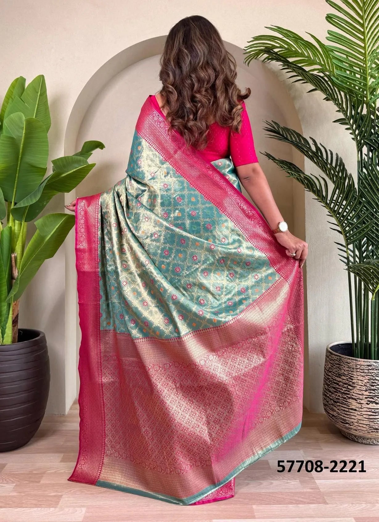 Teal Blue Woven Tissue Saree For Traditional / Religious-Occasions