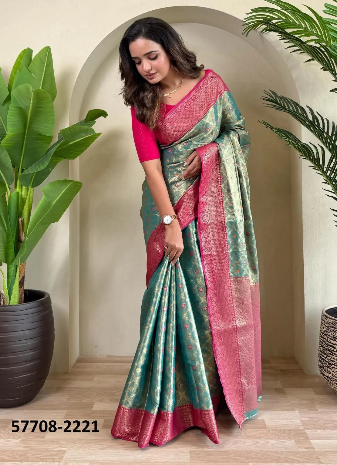 Teal Blue Woven Tissue Saree For Traditional / Religious-Occasions