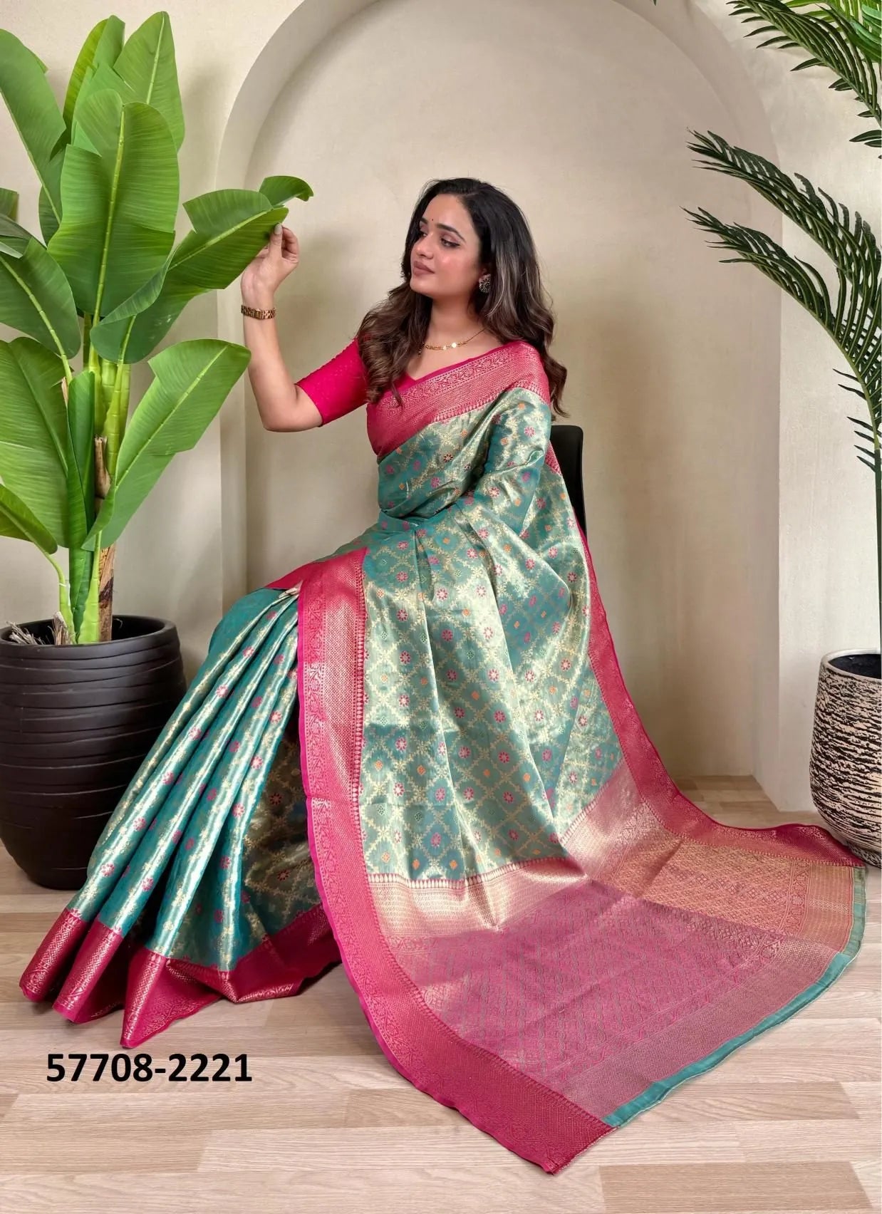 Teal Blue Woven Tissue Saree For Traditional / Religious-Occasions