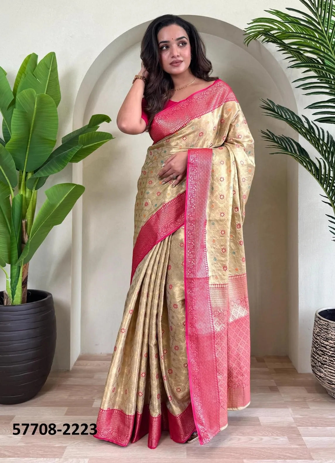 Burlywood Woven Tissue Saree For Traditional / Religious-Occasions