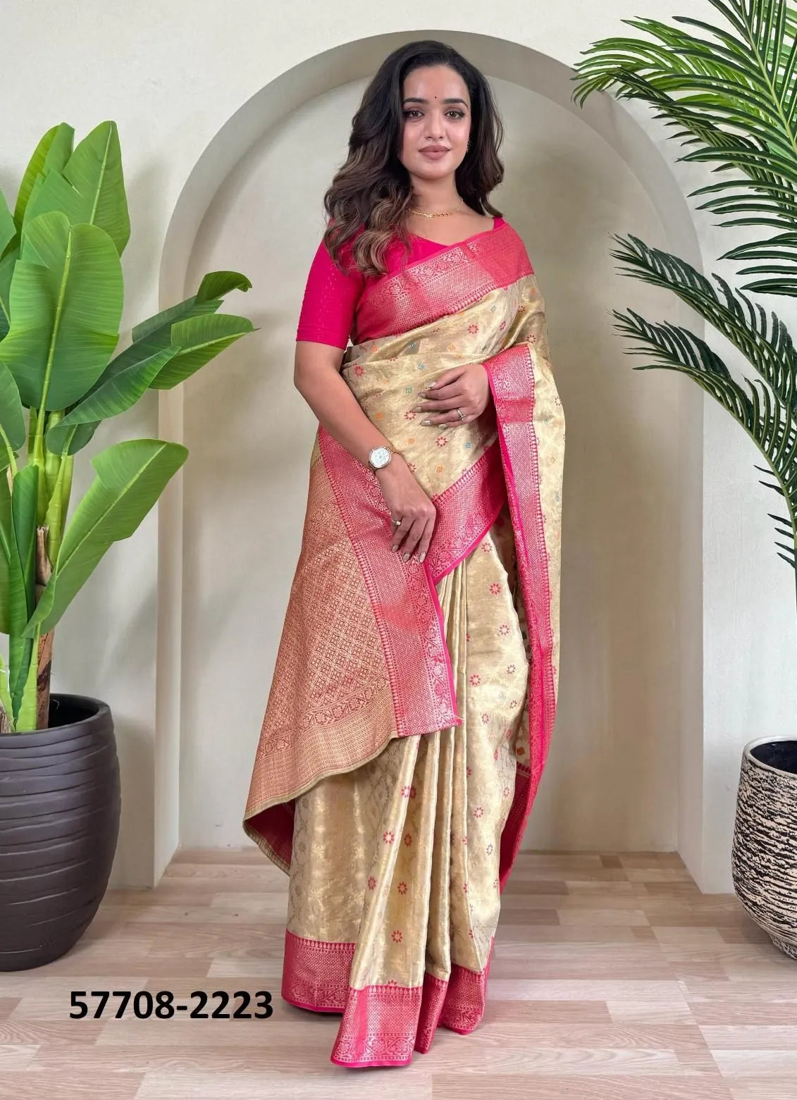 Burlywood Woven Tissue Saree For Traditional / Religious-Occasions
