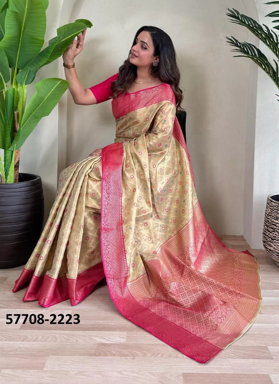 Burlywood Woven Tissue Saree For Traditional / Religious-Occasions