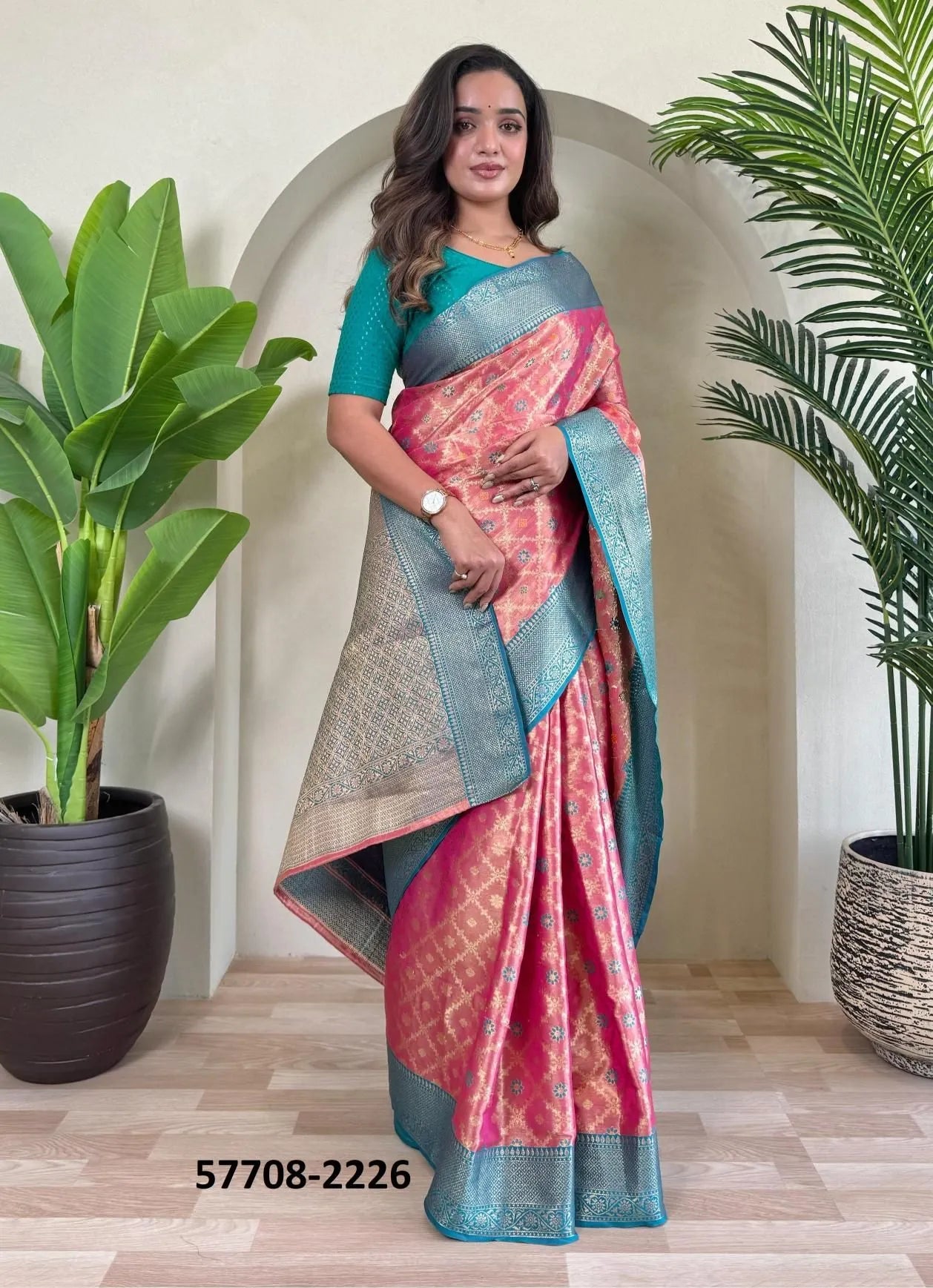Pink Woven Tissue Saree For Traditional / Religious-Occasions