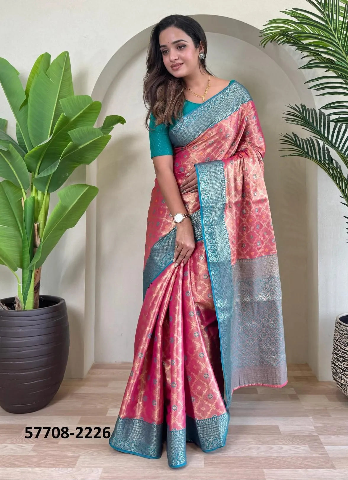 Pink Woven Tissue Saree For Traditional / Religious-Occasions