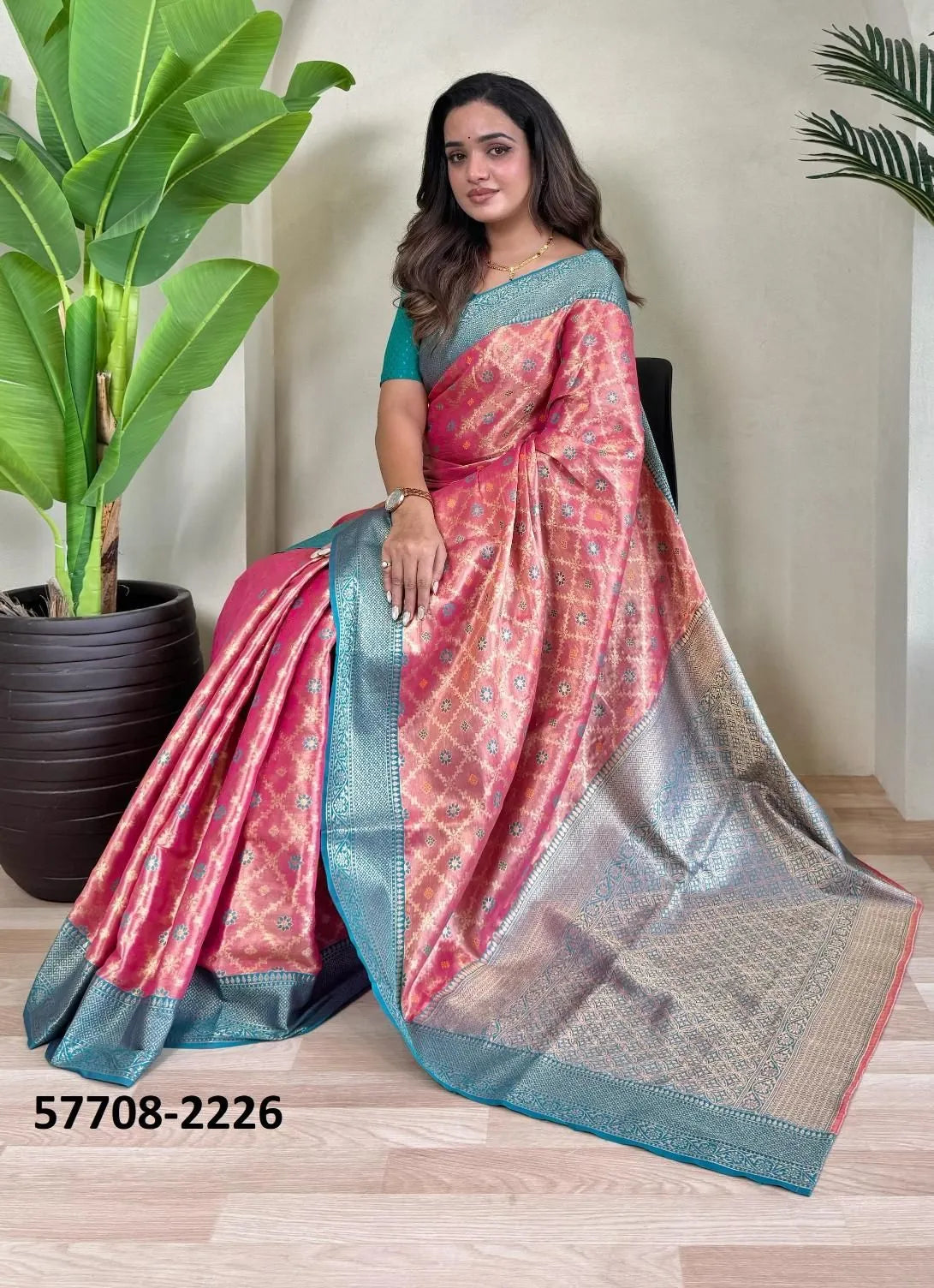 Pink Woven Tissue Saree For Traditional / Religious-Occasions
