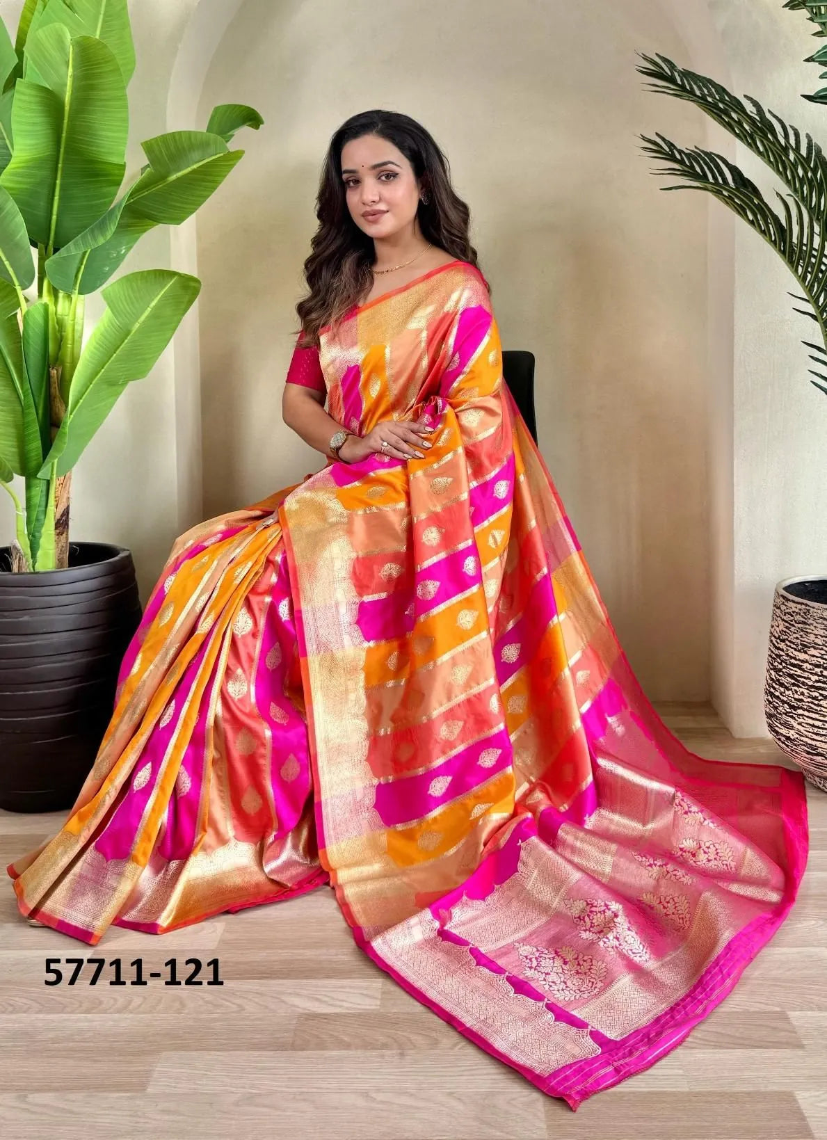 Orange Woven Banarasi Satin Silk Saree For Traditional / Religious-Occasions