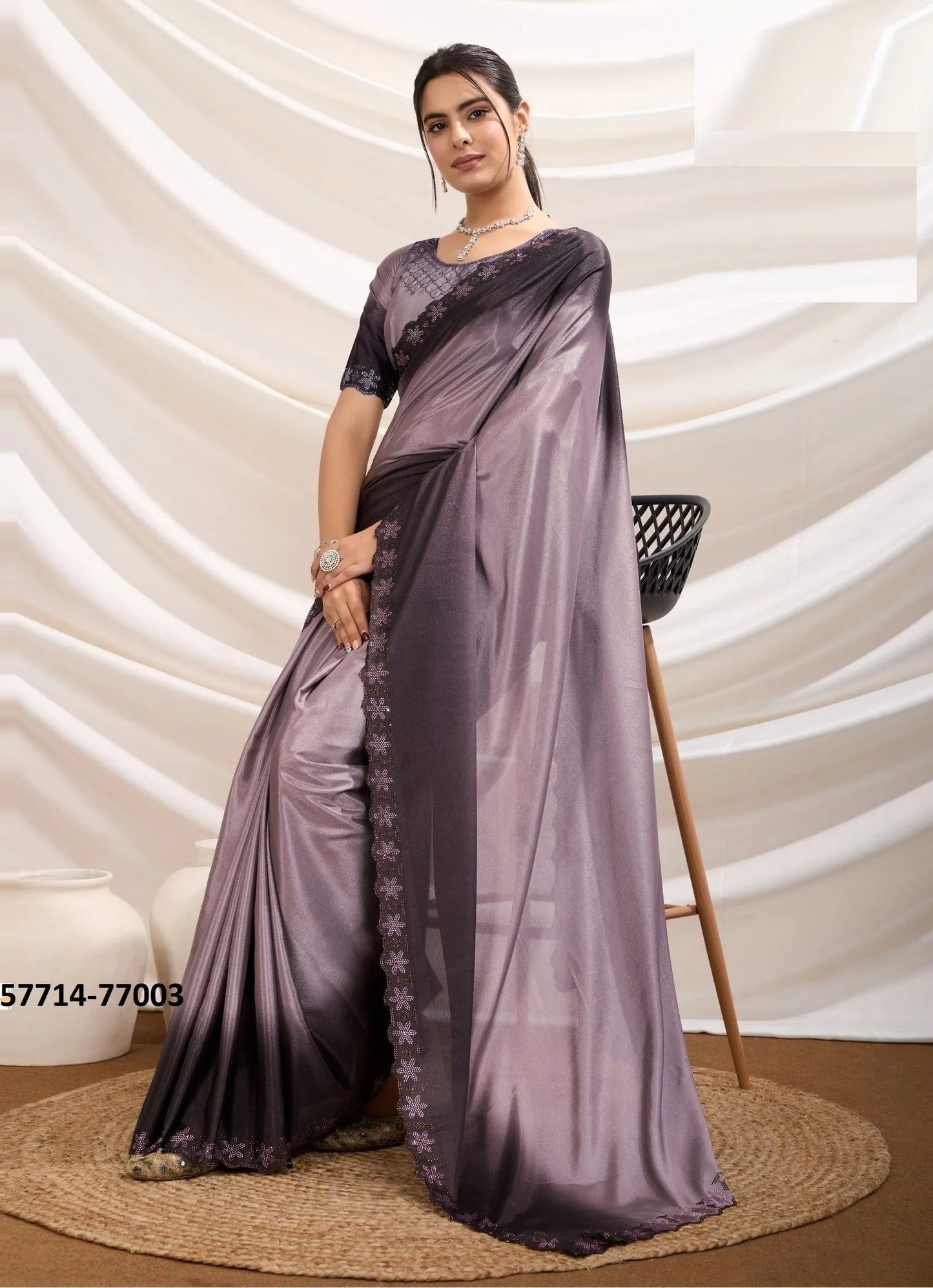 Light Mauve Crape Silk Zarkan-Work Beautiful Saree For Kitty-Parties