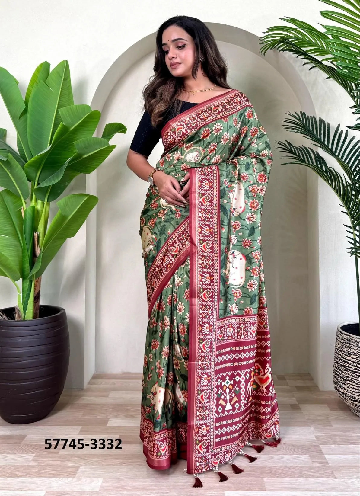 Light Green Dola Silk Viscose Printed Festive-Wear Saree