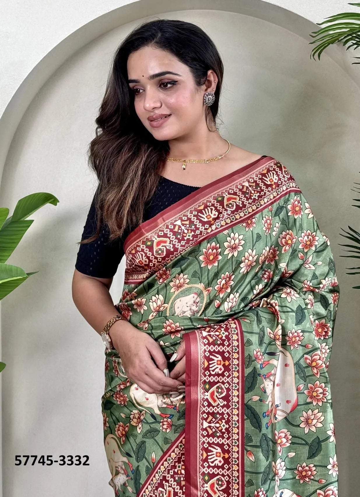 Light Green Dola Silk Viscose Printed Festive-Wear Saree