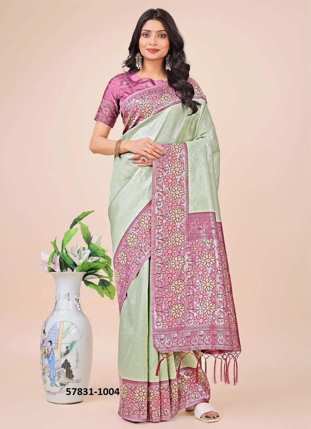 Light Green Lichi Soft Silk Woven Festive-Wear Saree