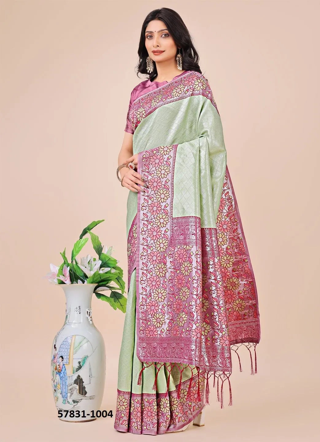 Light Green Lichi Soft Silk Woven Festive-Wear Saree