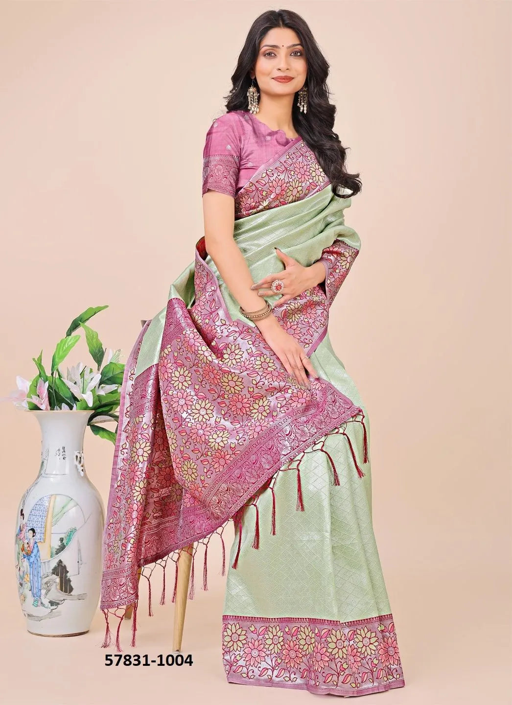 Light Green Lichi Soft Silk Woven Festive-Wear Saree