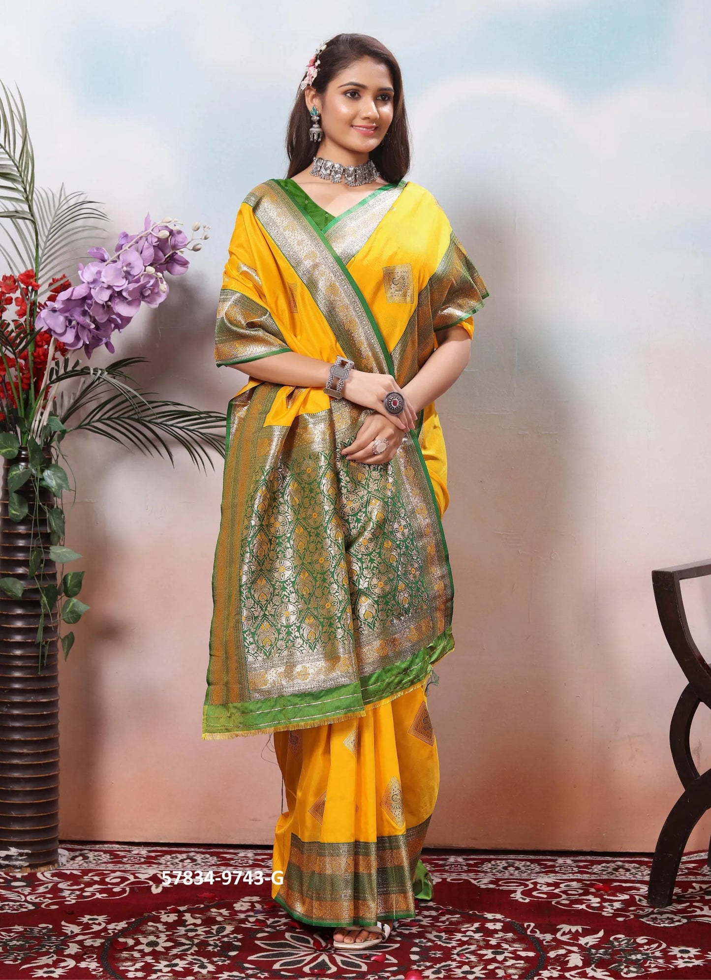 Yellow Silk Woven Jacquard Saree For Traditional / Religious-Occasions