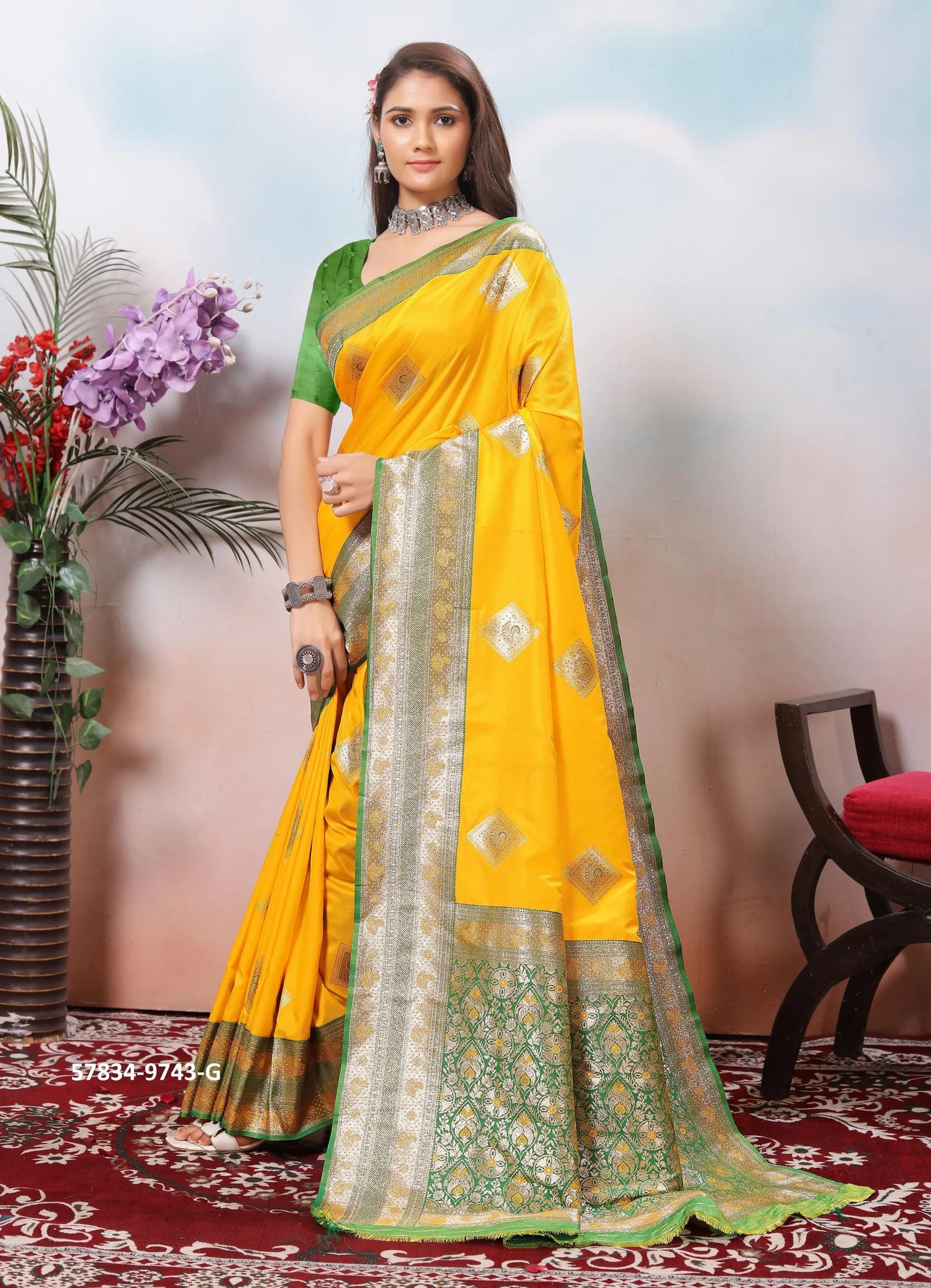 Yellow Silk Woven Jacquard Saree For Traditional / Religious-Occasions
