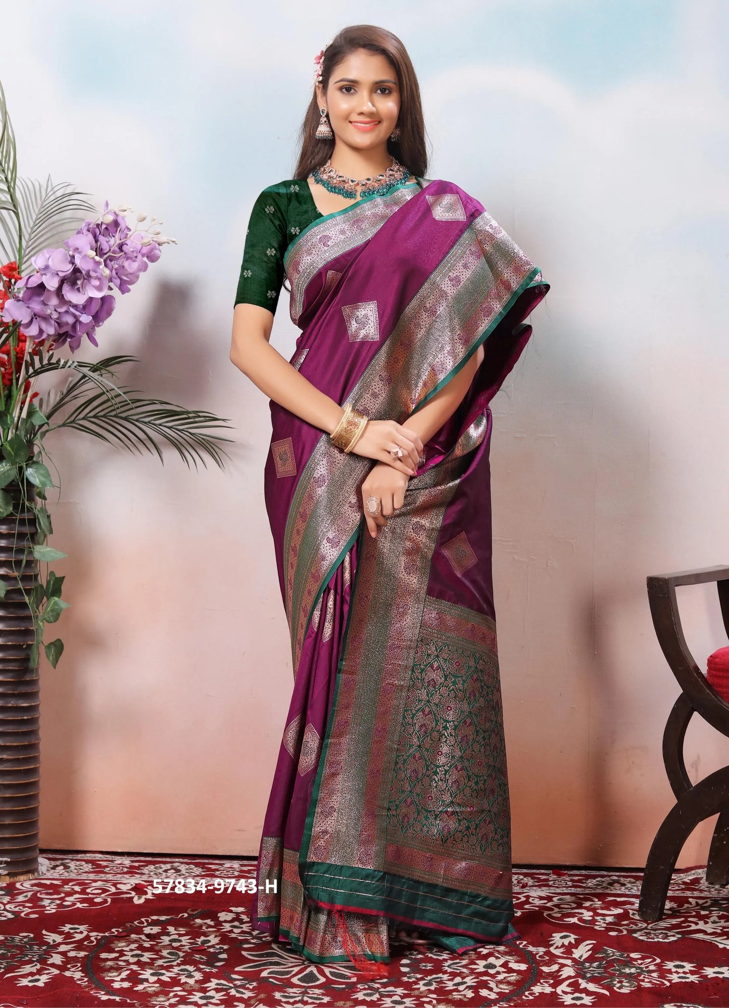 Purple Silk Woven Jacquard Saree For Traditional / Religious-Occasions