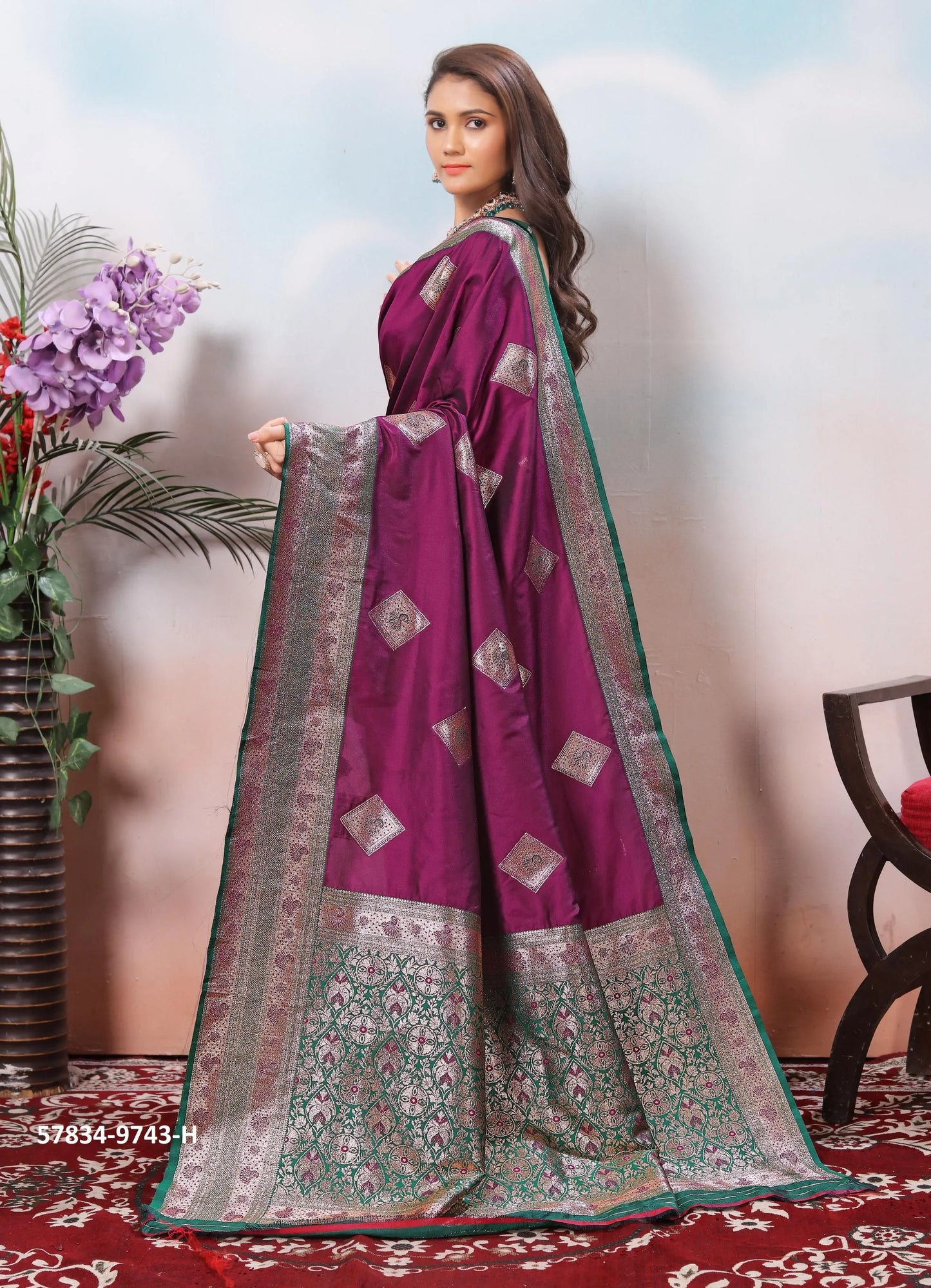 Purple Silk Woven Jacquard Saree For Traditional / Religious-Occasions