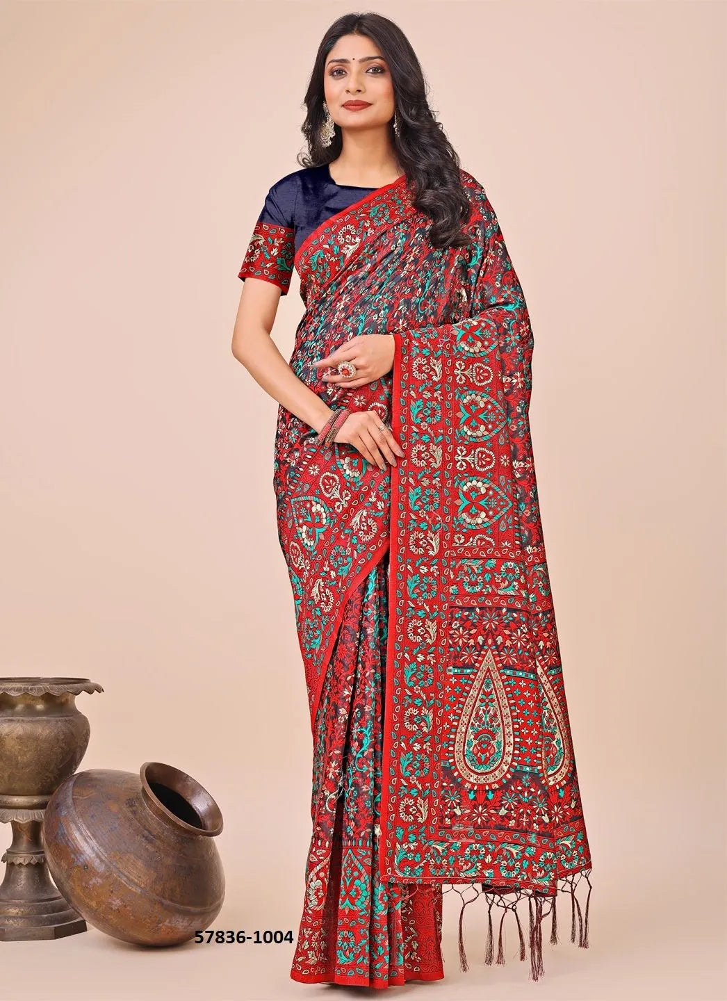 Crimson Red Cotton Woven Handloom Saree For Traditional / Religious-Occasions