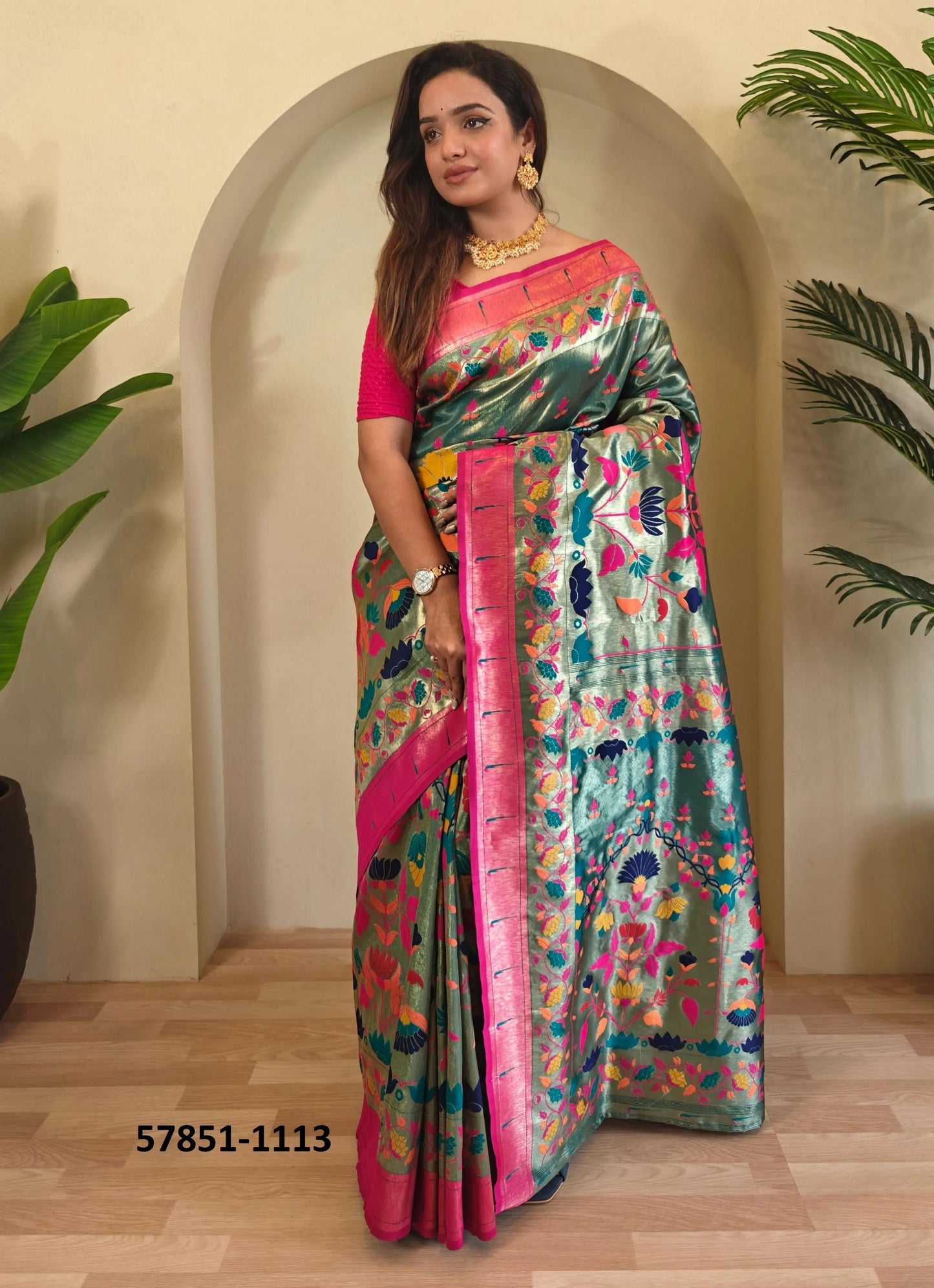 Sea Green Woven Paithani Silk Saree For Traditional / Religious-Occasions