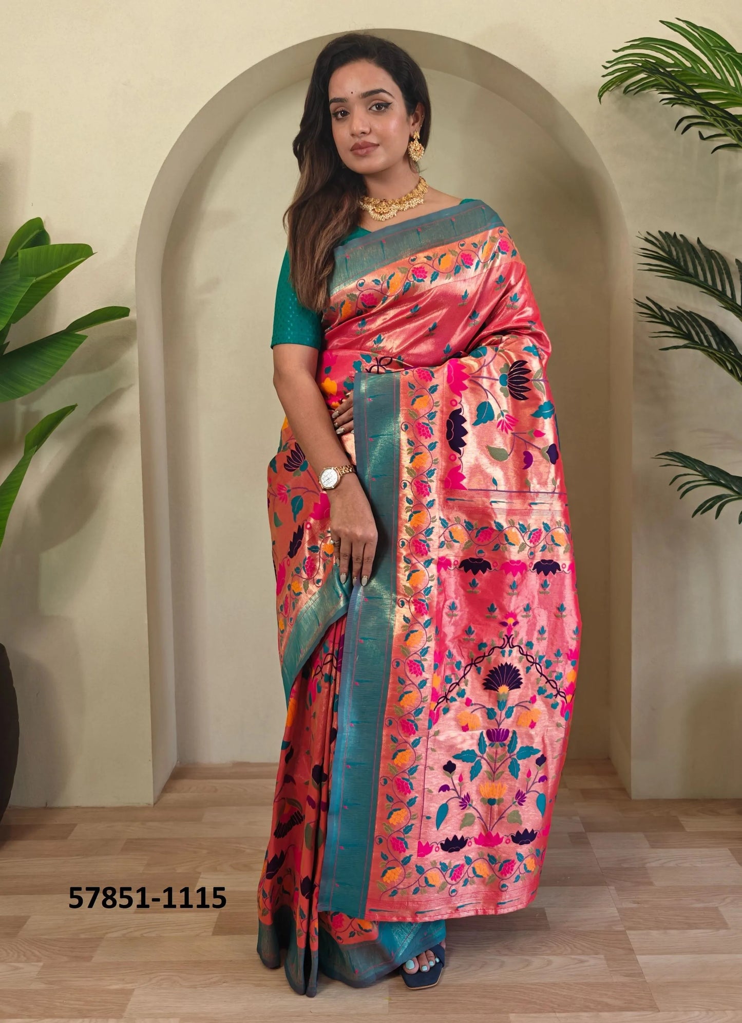 Dark Pink Woven Paithani Silk Saree For Traditional / Religious-Occasions