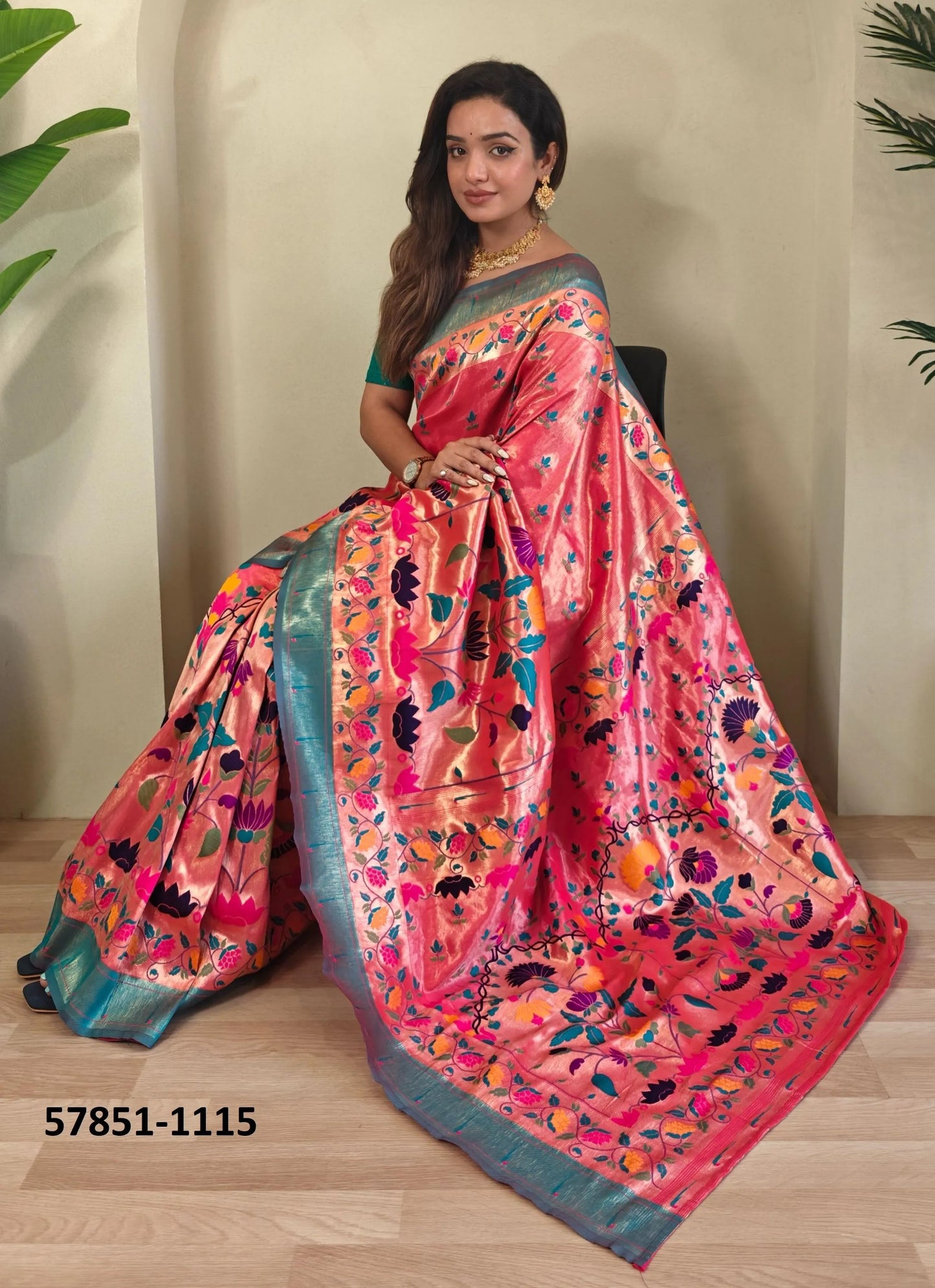 Dark Pink Woven Paithani Silk Saree For Traditional / Religious-Occasions