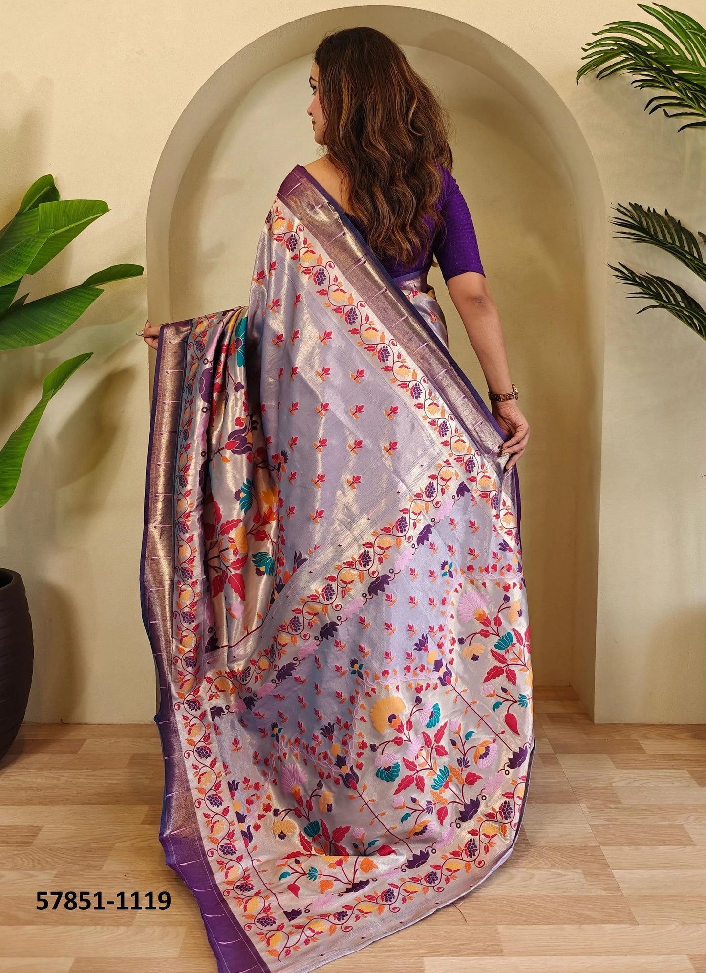 Light Lavender Woven Paithani Silk Saree For Traditional / Religious-Occasions