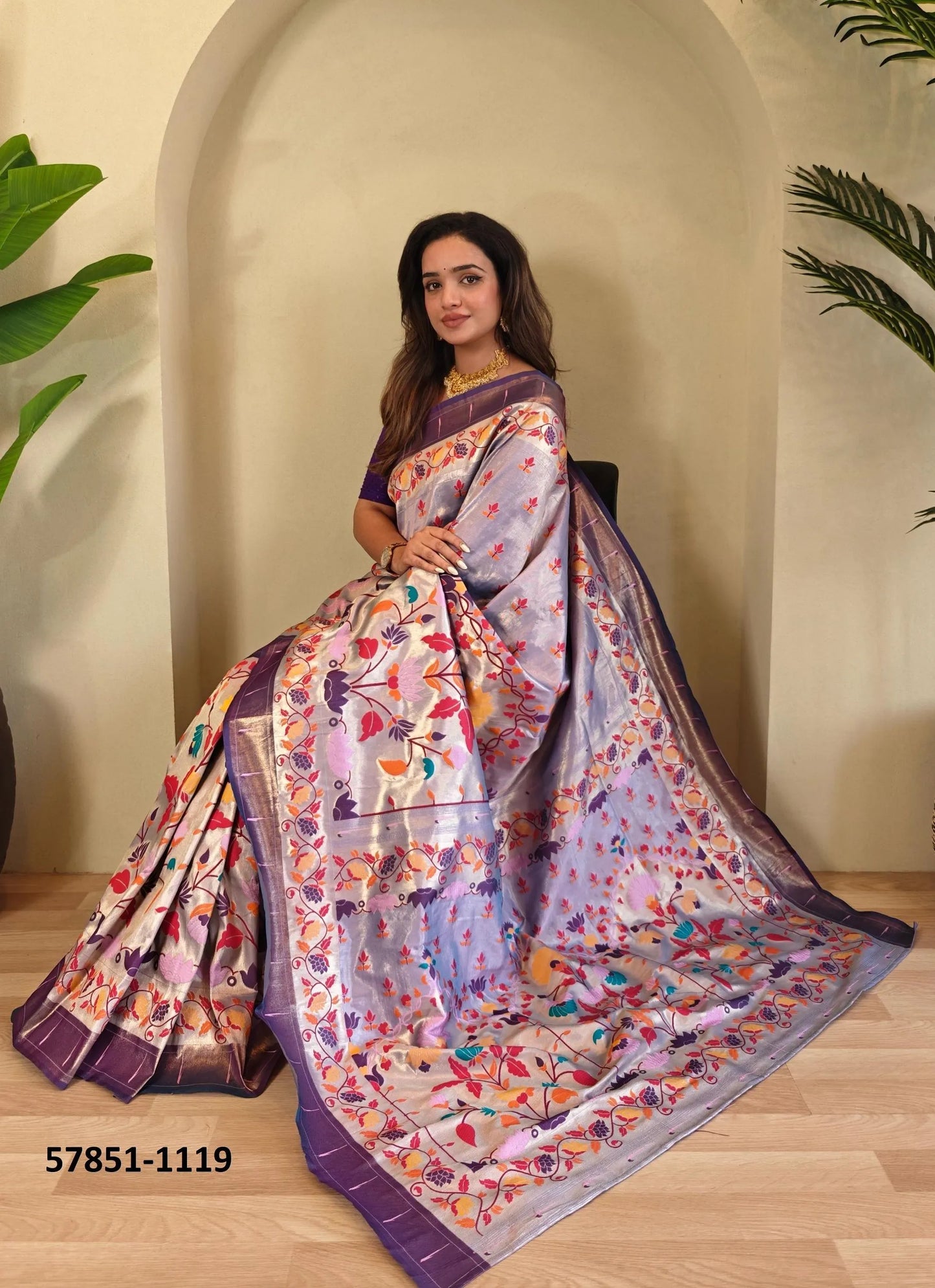 Light Lavender Woven Paithani Silk Saree For Traditional / Religious-Occasions