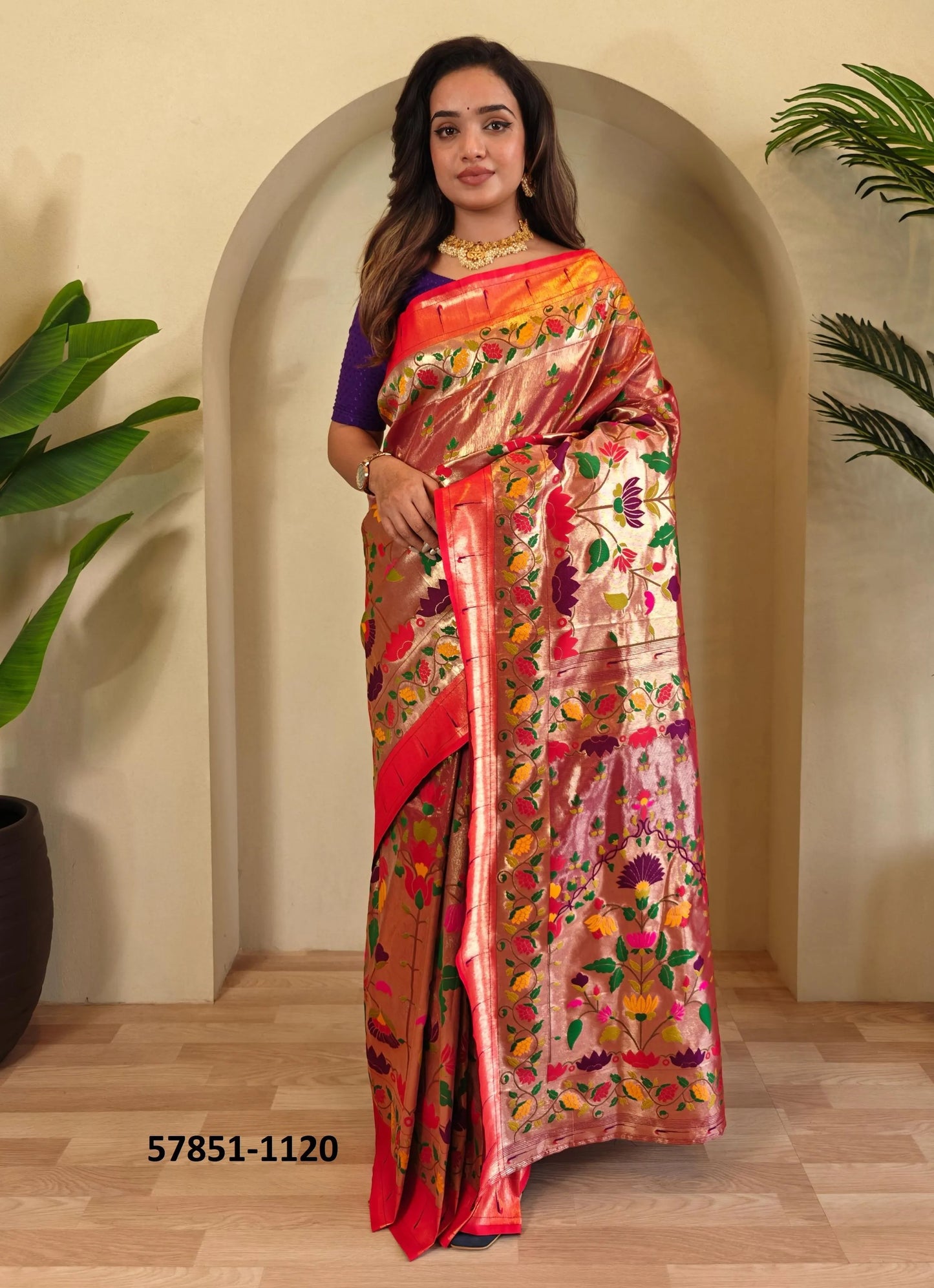 Copper Brown Woven Paithani Silk Saree For Traditional / Religious-Occasions