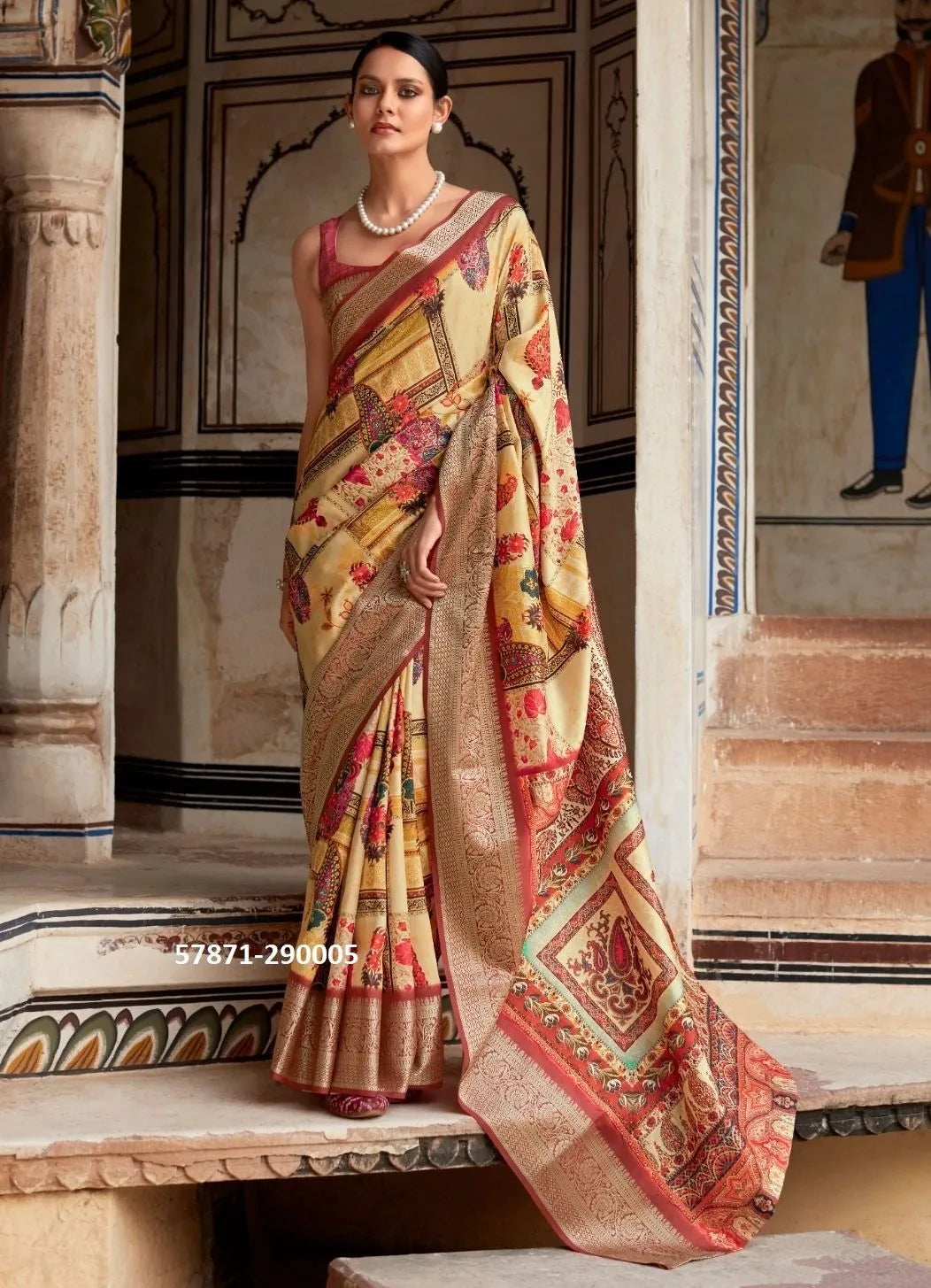 Yellow Soft Silk Printed Casual-Wear Saree