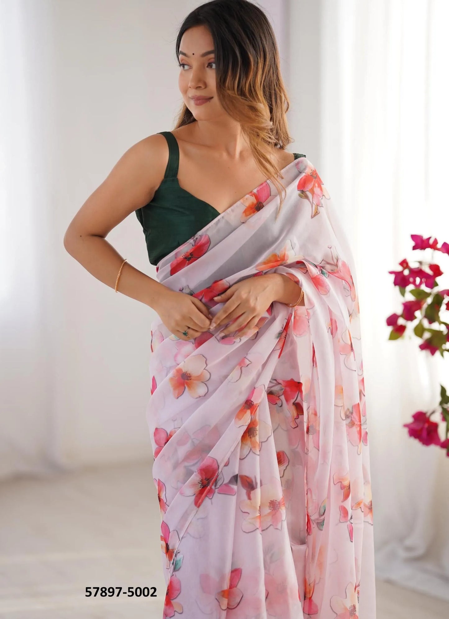 Light Pink Organza Fashionable Saree For Kitty-Parties