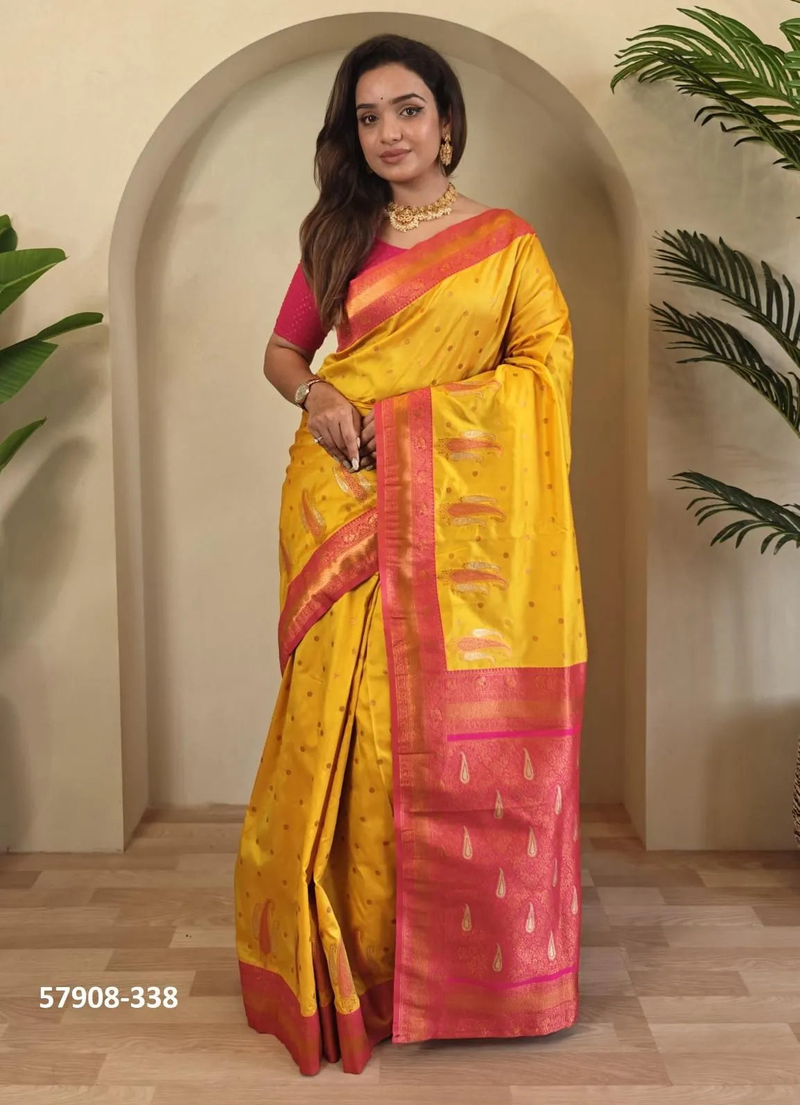 Yellow Woven Paithani Silk Saree For Traditional / Religious-Occasions