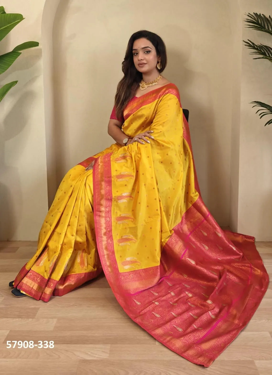 Yellow Woven Paithani Silk Saree For Traditional / Religious-Occasions