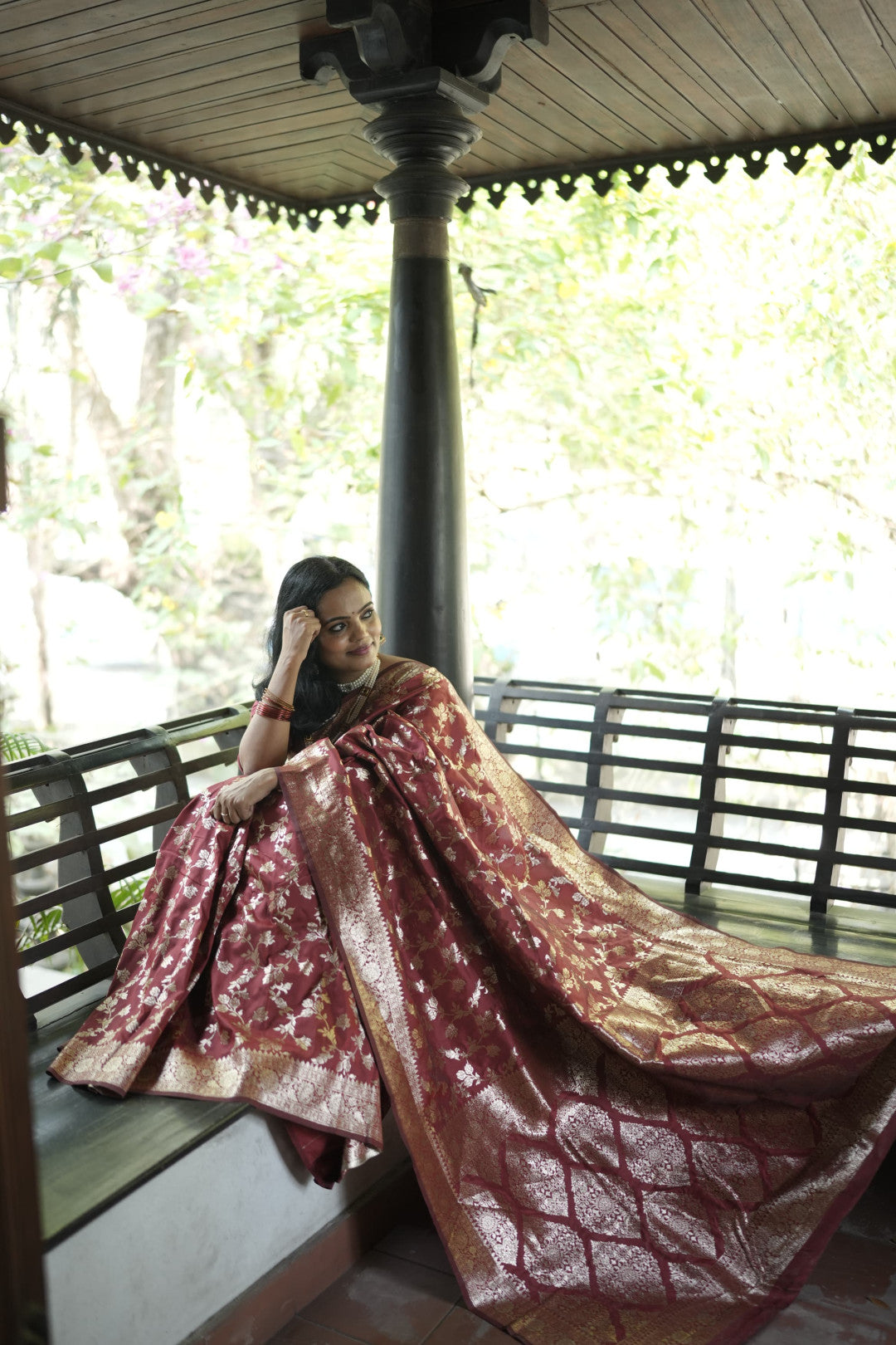 Maroon pure silk saree with zari weaving work