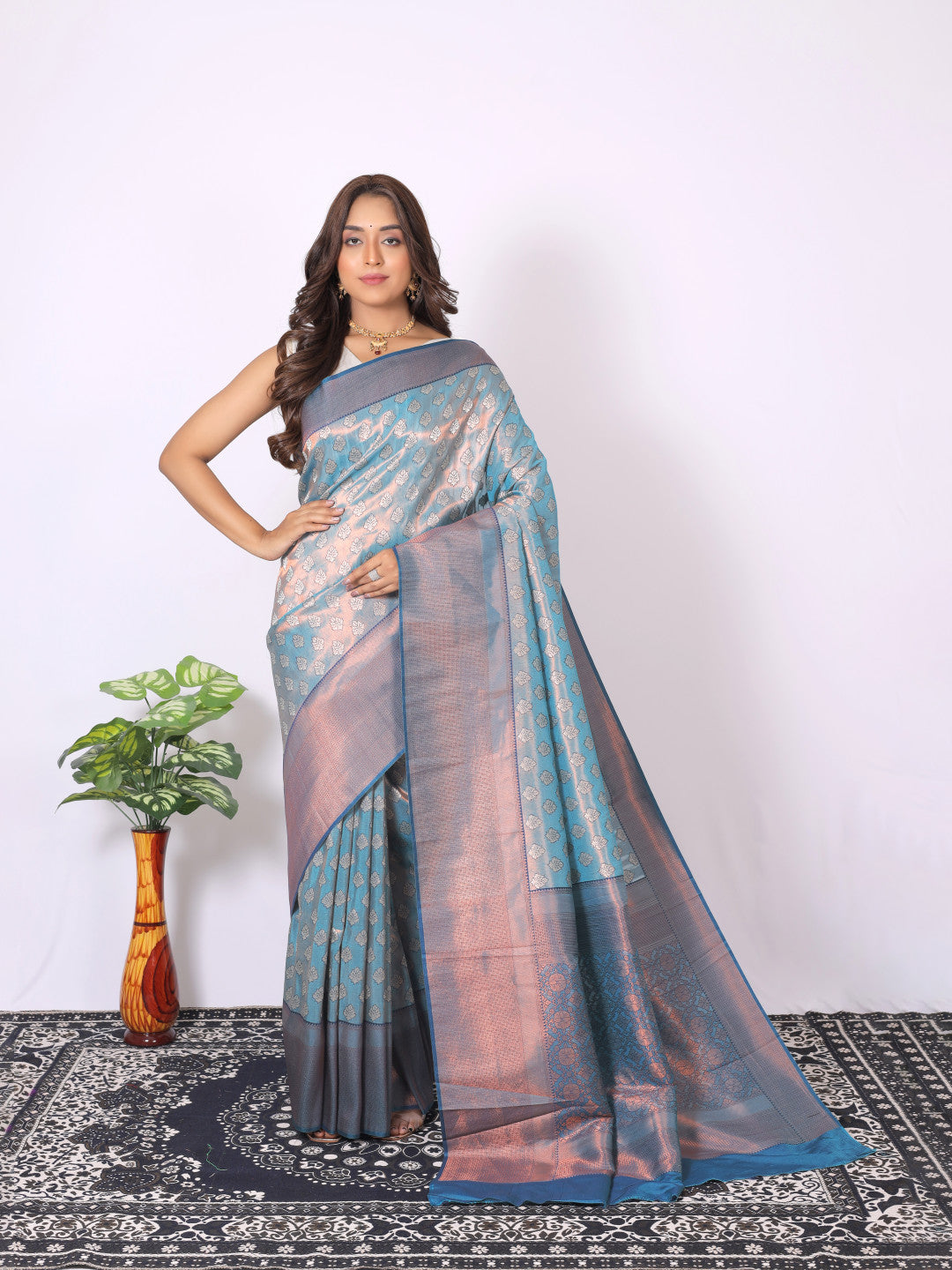 Sky blue color banarasi silk saree with zari weaving work