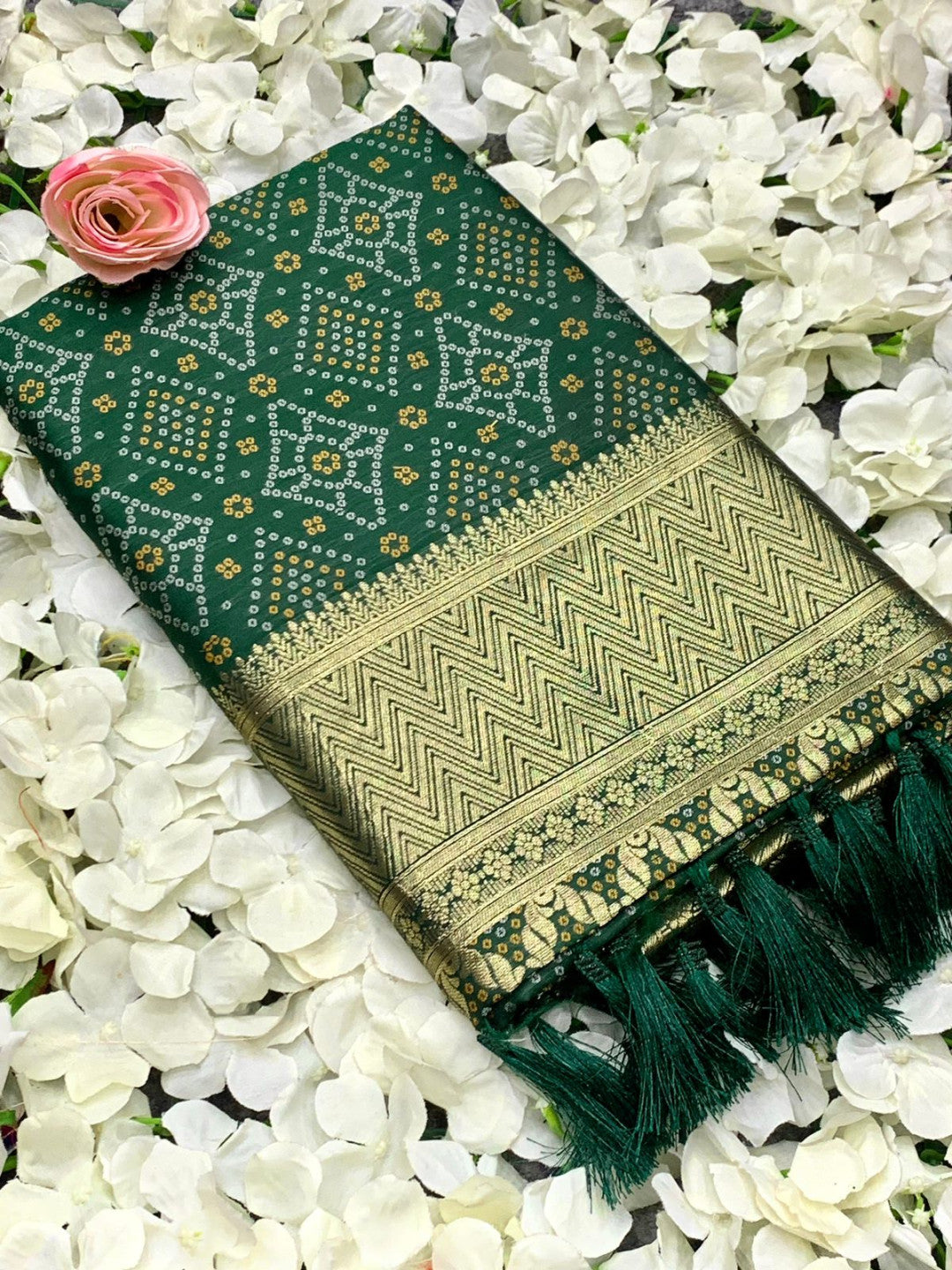Bottle green color cotton silk saree with zari weaving work