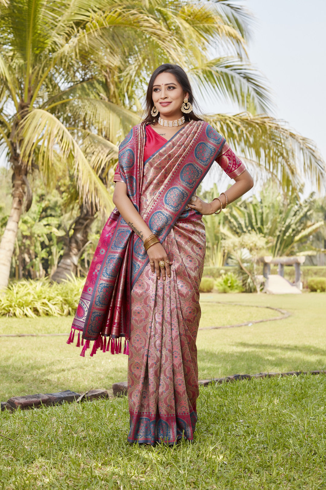 Multi color kanjivaram silk saree with zari weaving work