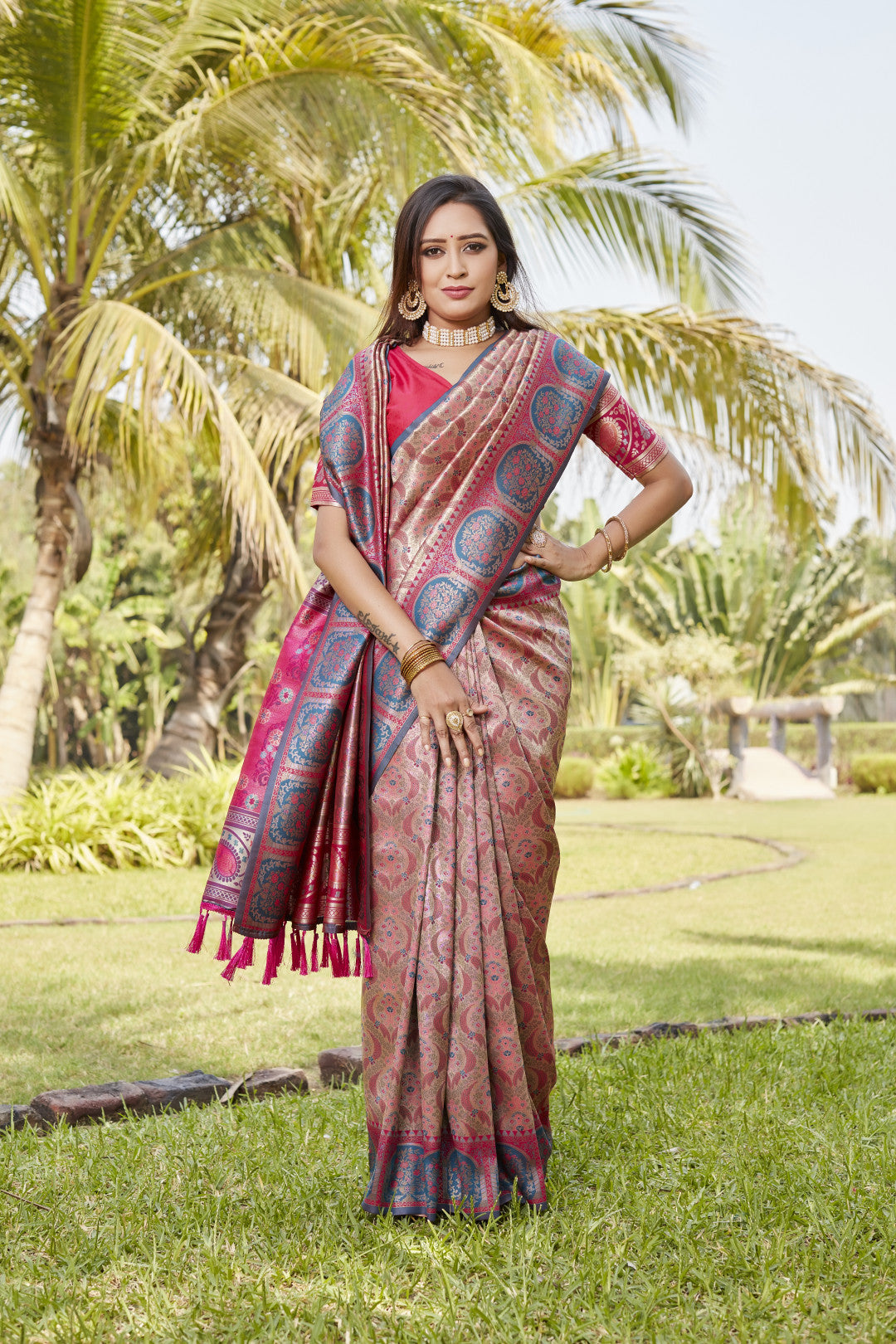 Multi color kanjivaram silk saree with zari weaving work