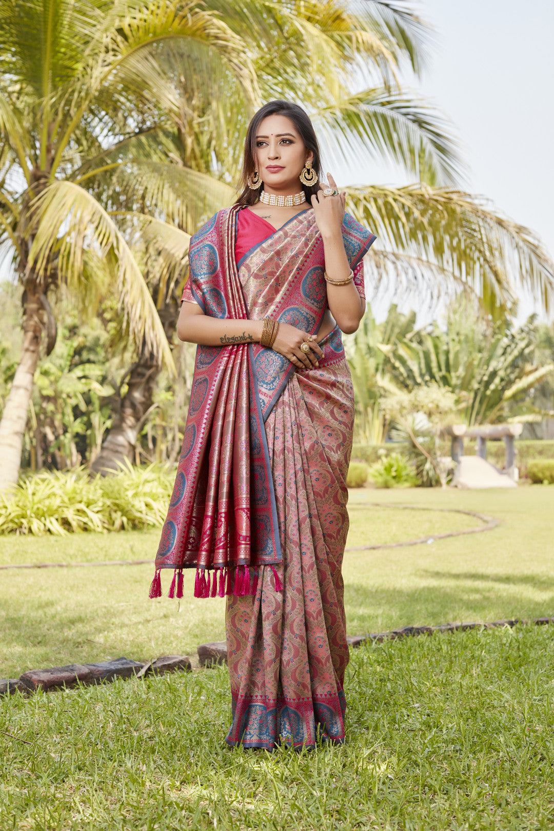 Multi color kanjivaram silk saree with zari weaving work