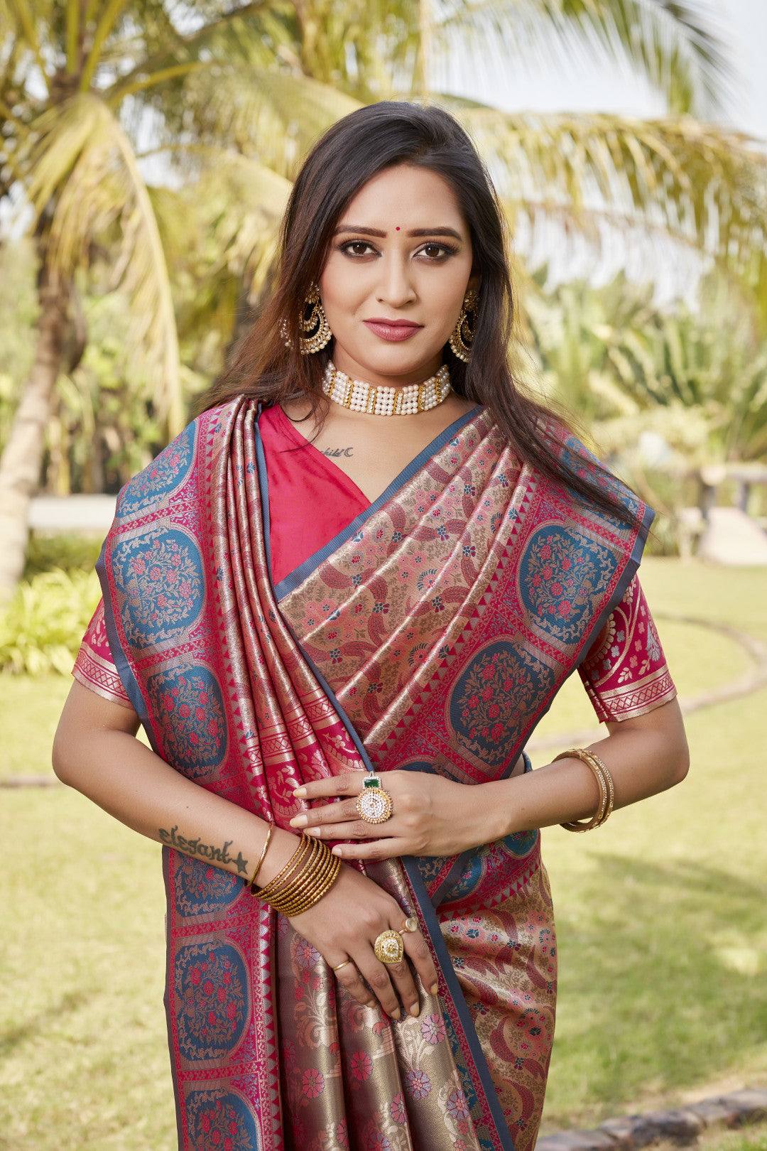 Multi color kanjivaram silk saree with zari weaving work