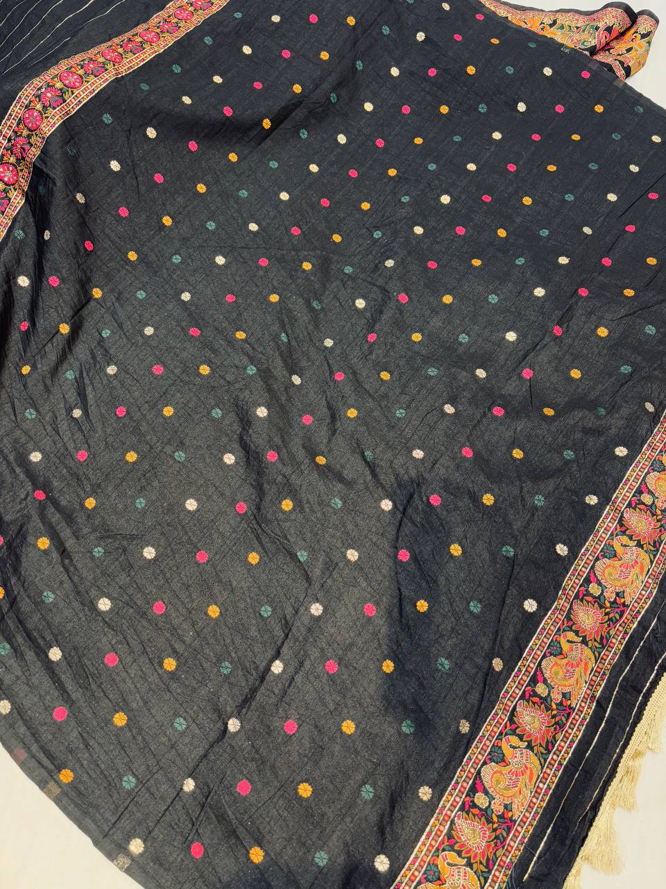 Black soft rajwadi pashmina silk weaving saree with lagdi patta pallu