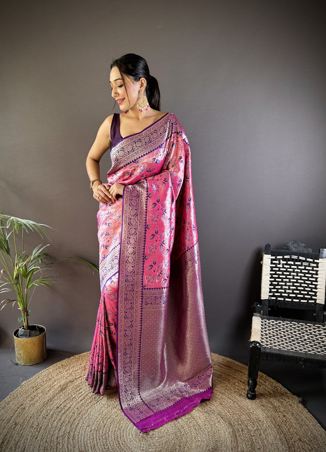 Pink dharmavaram pattu tissue silk saree with zari weaving work