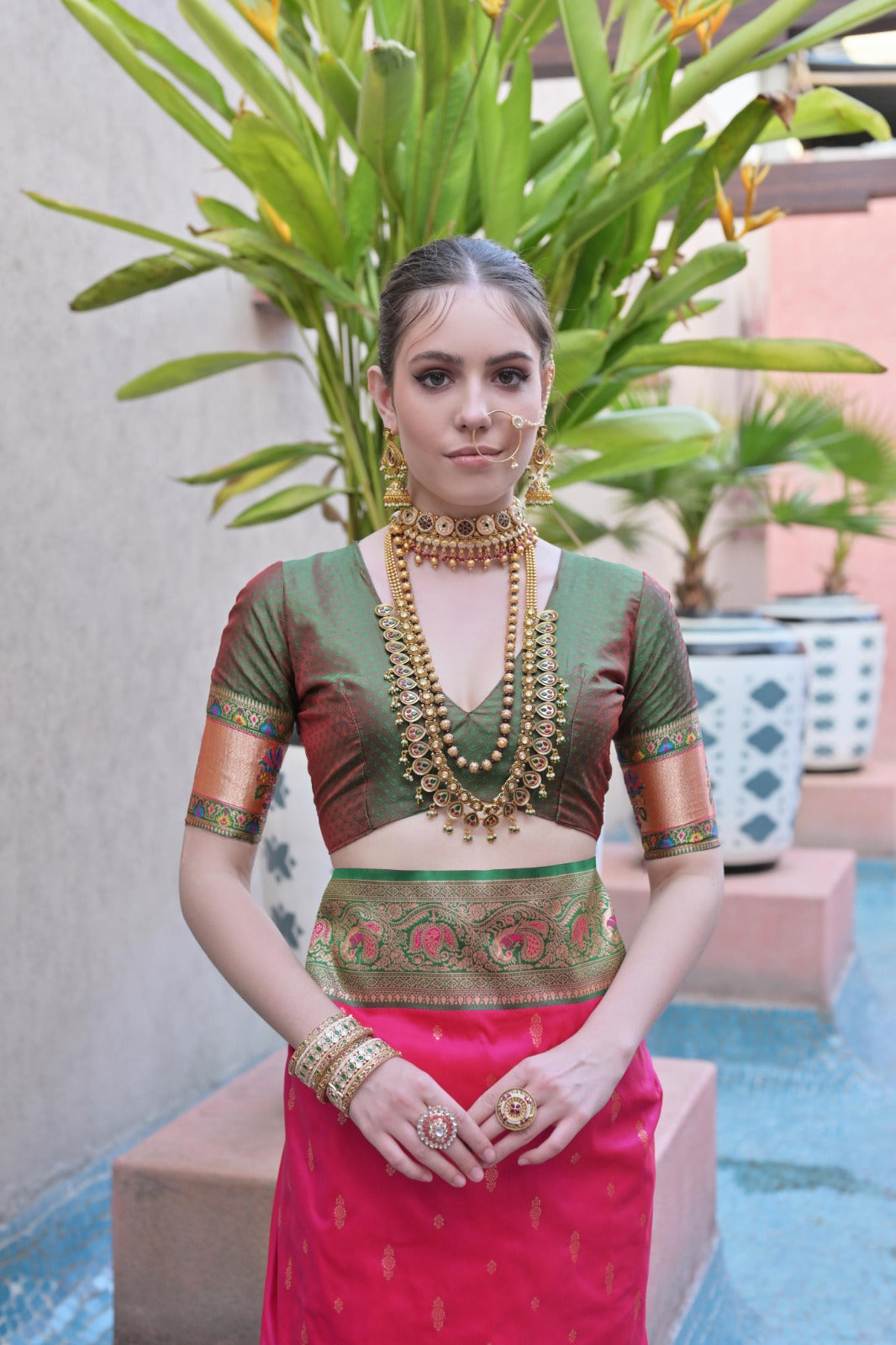 Rani pink paithani silk saree with zari weaving work